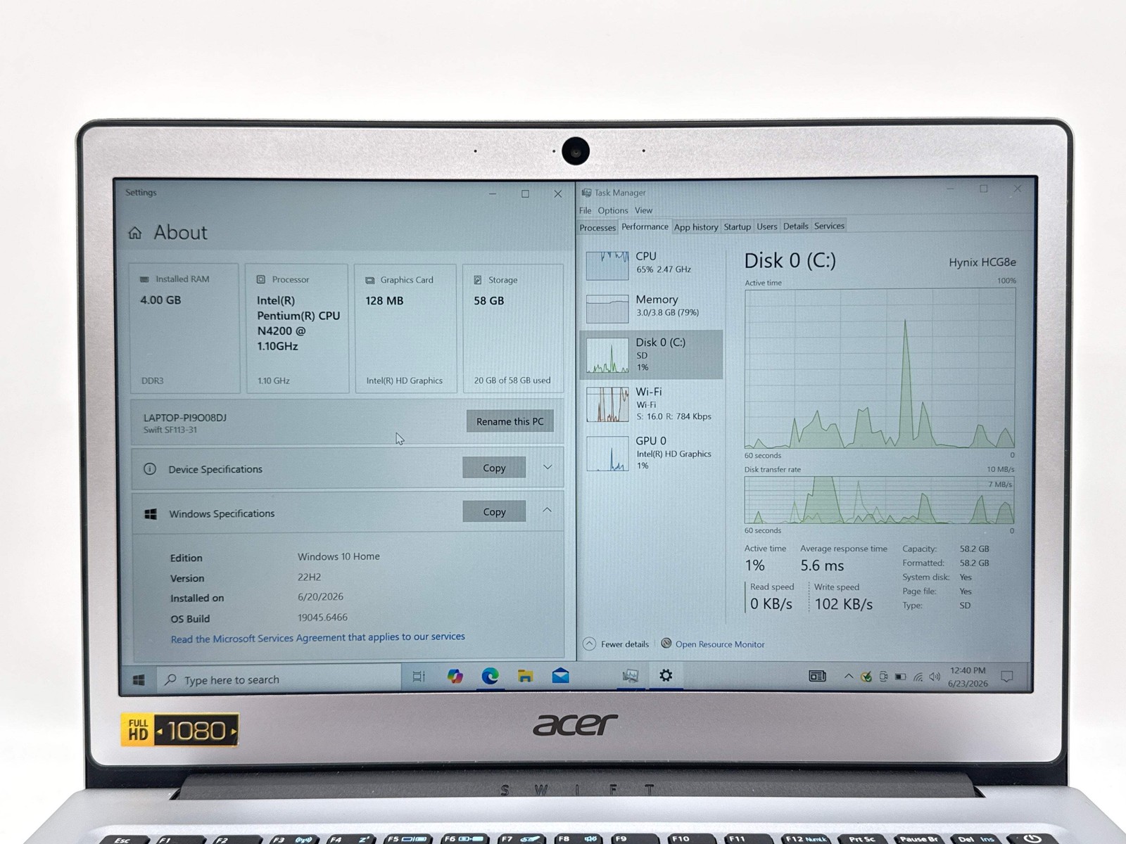 Acer Swift 1 SF113-31 13.3″ Intel Pentium N4200 4GB 64GB eMMC Used
