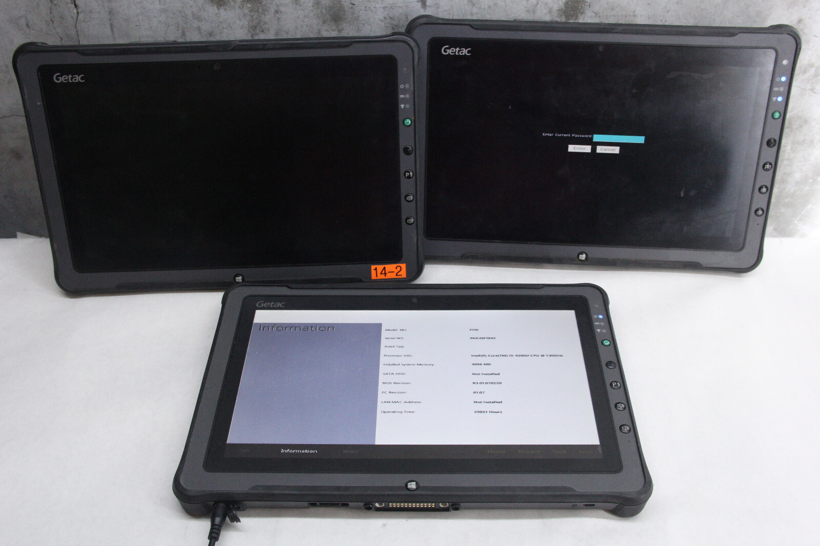 Lot of 3 Getac F110 Rugged Tablets, Two G2, One G1 -AS-IS For Parts- Read!