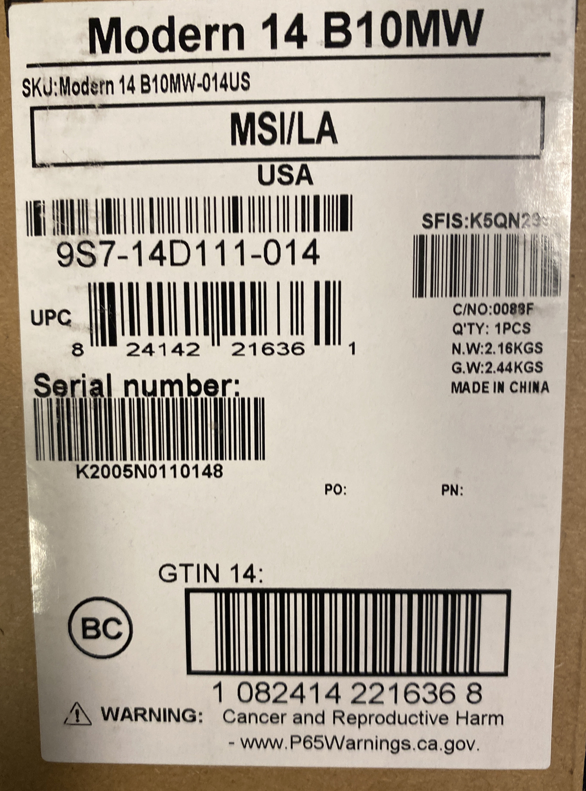 NEW MSI Modern 14 B10MW-014 14” FHD IPS Laptop Intel i5-10210U 8GB 256GB W10P