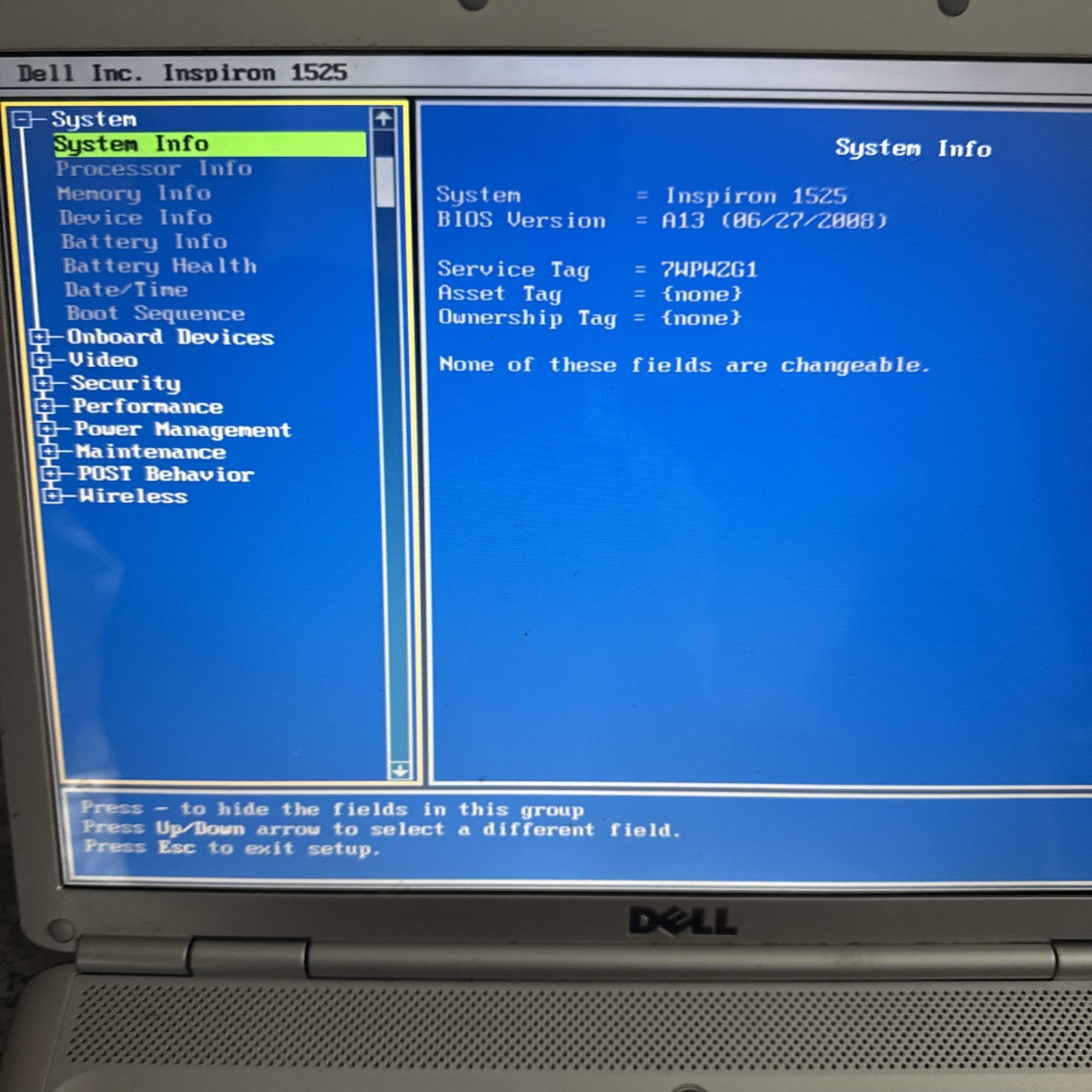 Dell Insprion 1525 intel Cpu 2.16ghz, 4gb ram, 120 HDD, Boot Bios, Batt, No OS