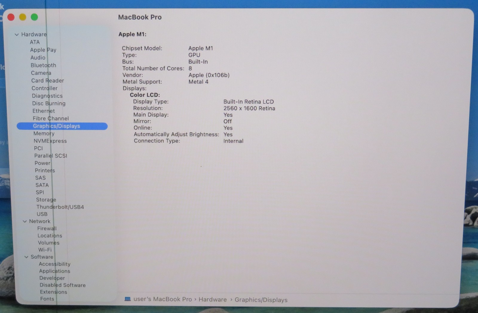 Apple Macbook Pro 2020 13in Retina M1 16GB RAM 512GB macOS Tahoe A2338