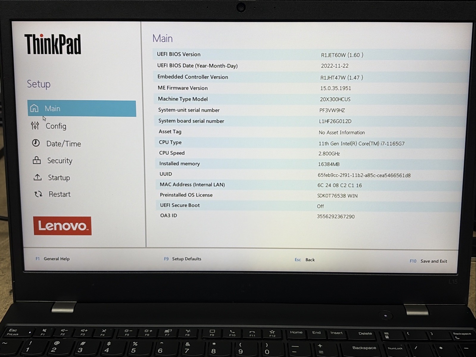 Lenovo ThinkPad L15 Gen 2 15.6″ FHD Touch i7-1165G7 16GB RAM 256GB SSD No OS