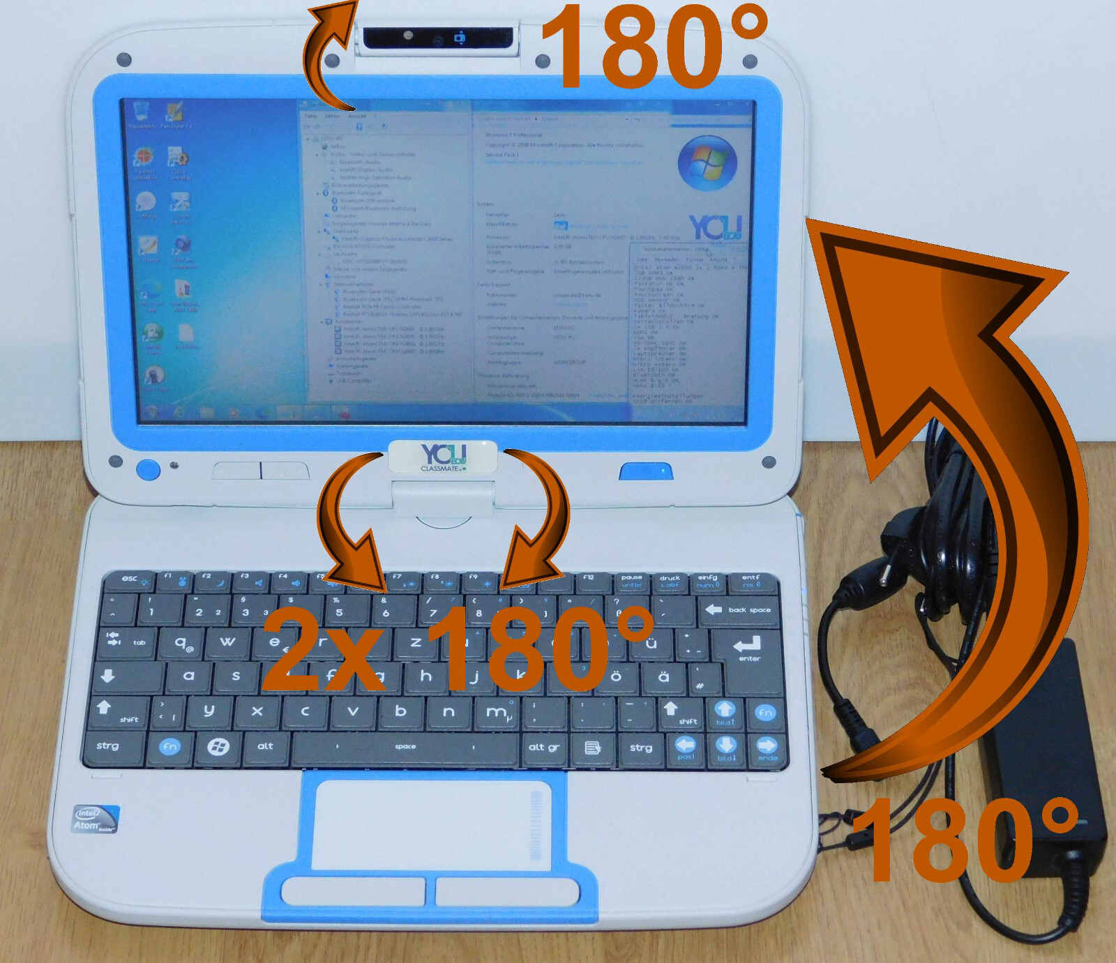 10.1″ Convertible Tablet Laptop Notebook 2×1.6GHz 320GB 2GB Win 7 Pro WiFi HDMI