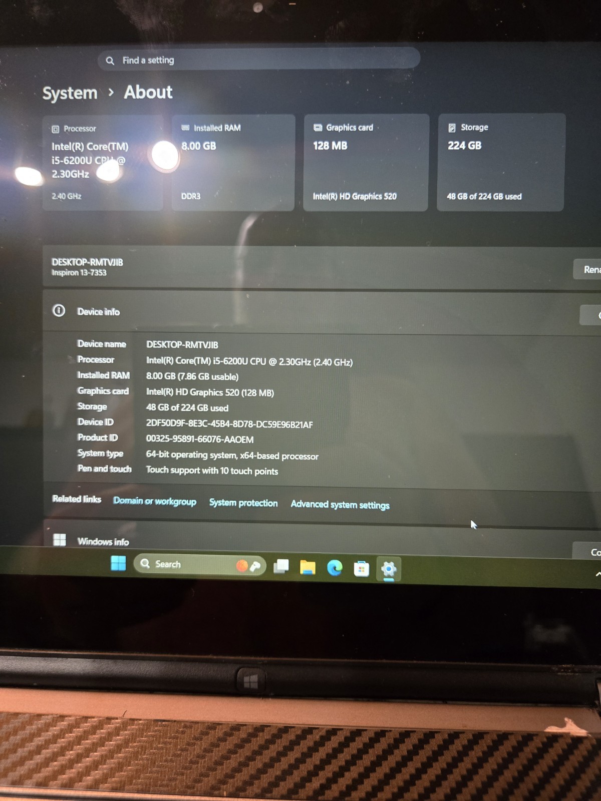 Dell Inspiron 13 7353 2-in-1 Touch Laptop i5-6200U 8GB RAM 256GB SSD Win11