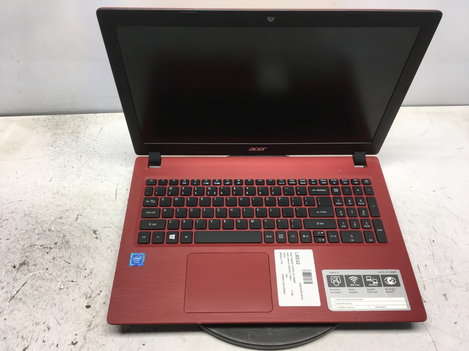 Acer Aspire 3 A315-31-C8WK Intel Celeron N3350 1.1GHz 4 GB NO HDD