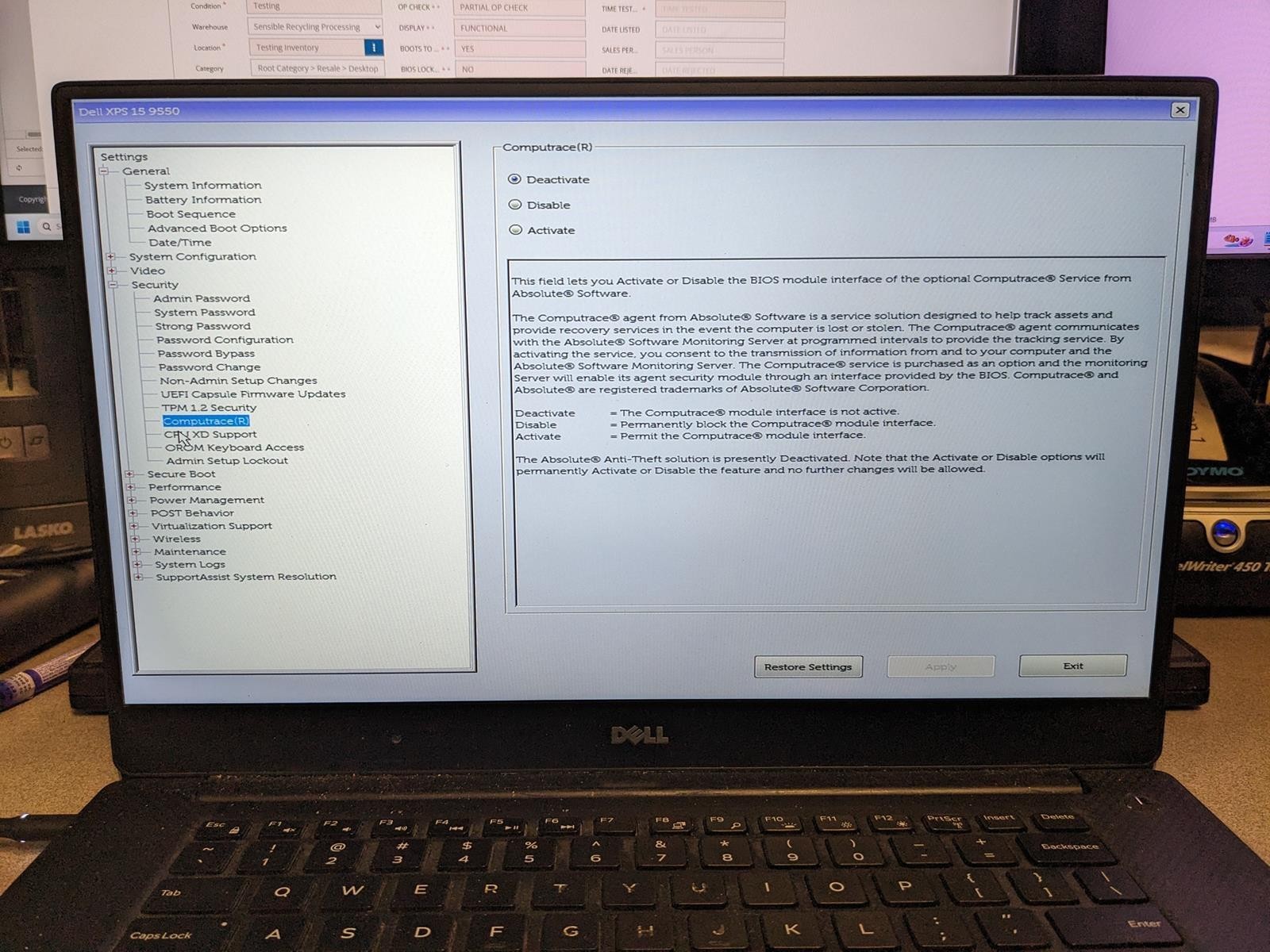 DELL XPS 15 9550 i3-6100H @ 2.70GHz, 8GB RAM, NO HDD/OS