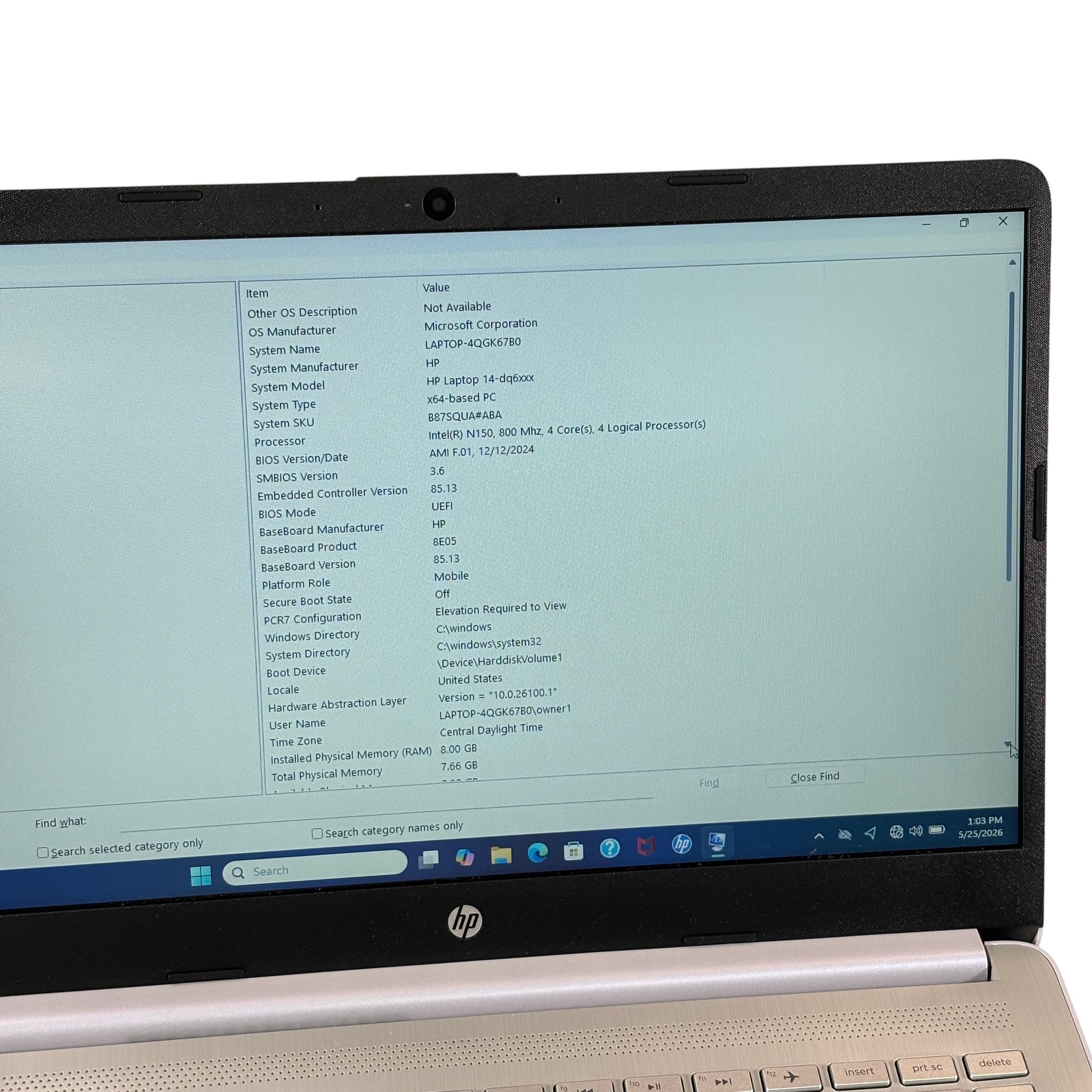 HP 14-dq6014dx Windows 11 Intel N150 .8GHz 8GB RAM 128GB SSD 14″