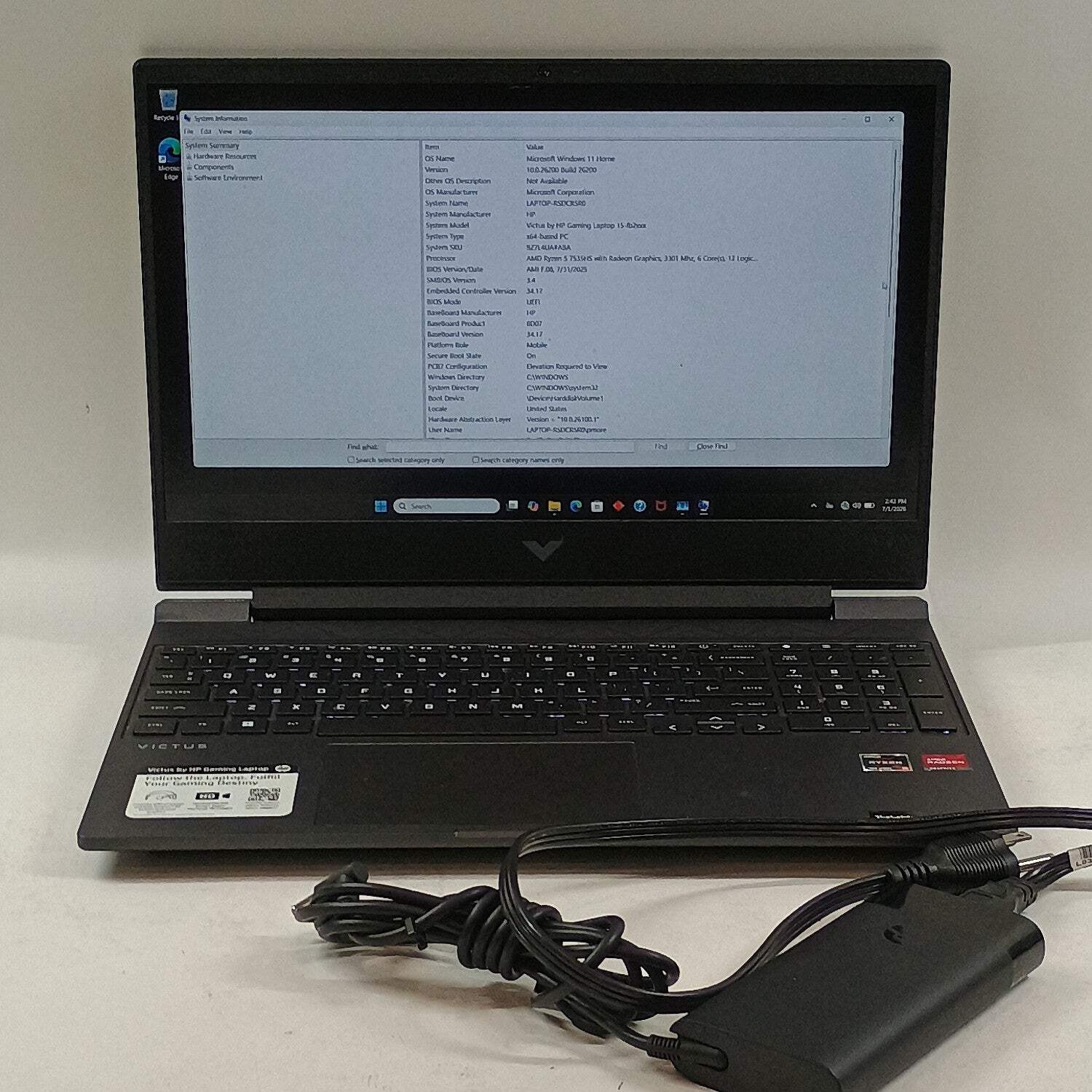 HP Victus 15-FB2063DX 15.6 Ryzen 5 7535HS 3.3GHz 24GB RAM 512GB SSD AMD RX 6550M