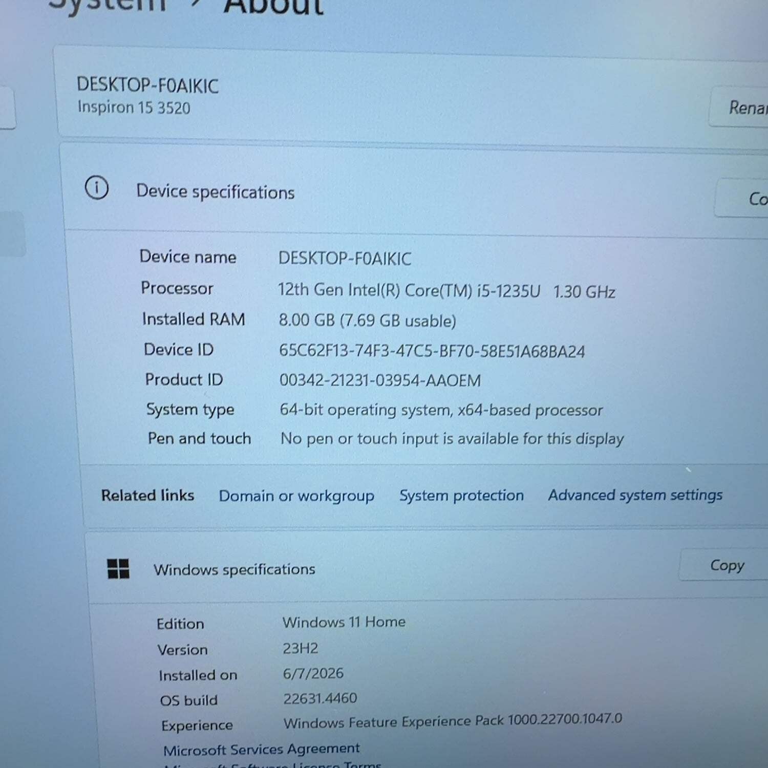 Dell Inspiron 3520 15.6″ i5-1235U 1.3GHz 8GB RAM 512GB SSD
