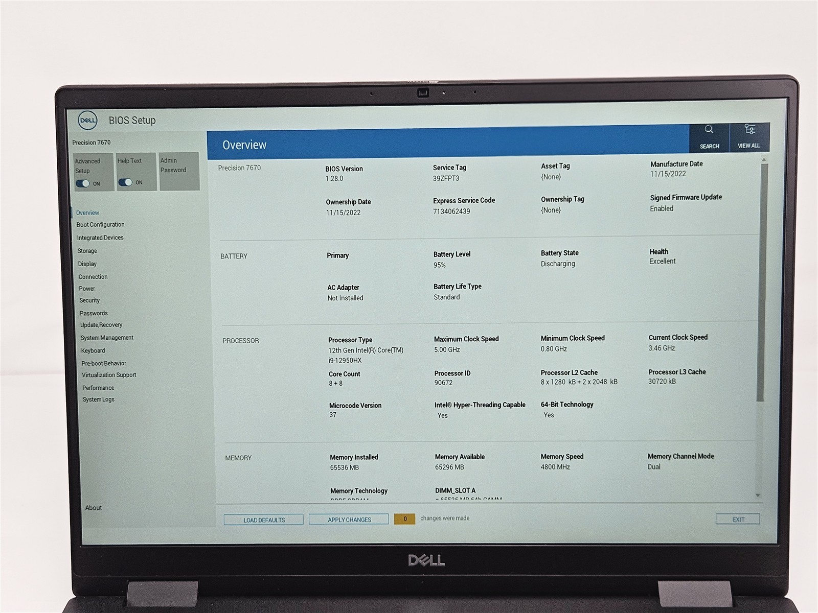 Dell 16″ Precision 7670 64GB RAM 2TB SSD i9-12950HX RTX A2000 Workstation