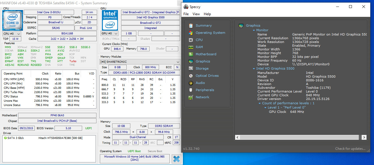 Toshiba Satelite L55W, 10 GB RAM, 500 GB HDD, Core i3