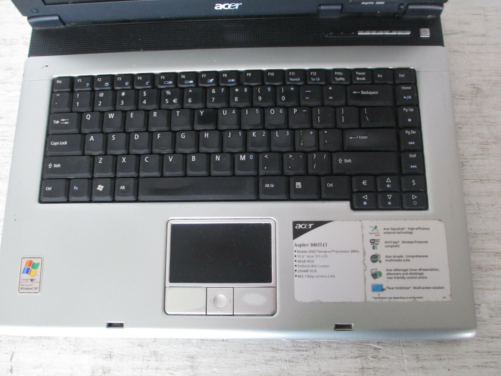 Acer Aspire 3002 LCI (3000 Series ZL5) Windows XP Laptop – For Parts NO HDD