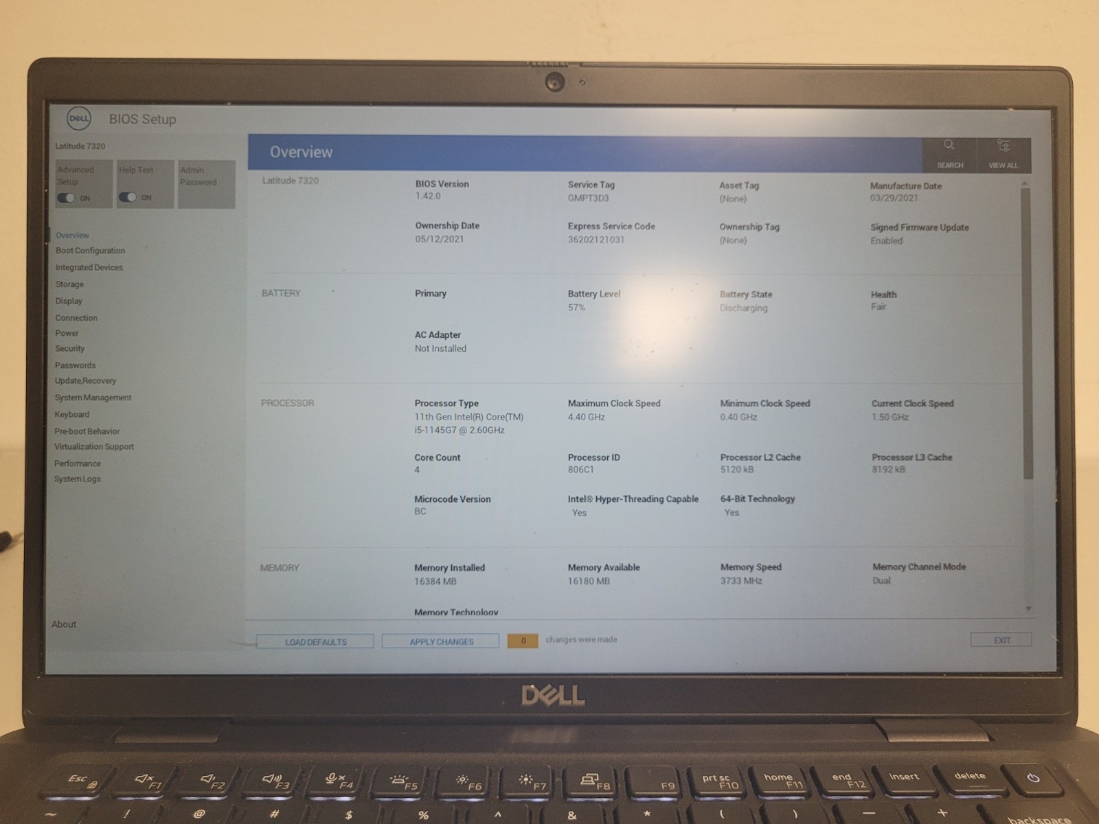 Dell latitude 7320 13.2″ i5-1145G7 2.6gh 16gb onboard ram 256gb ssd READ GMPT3D3