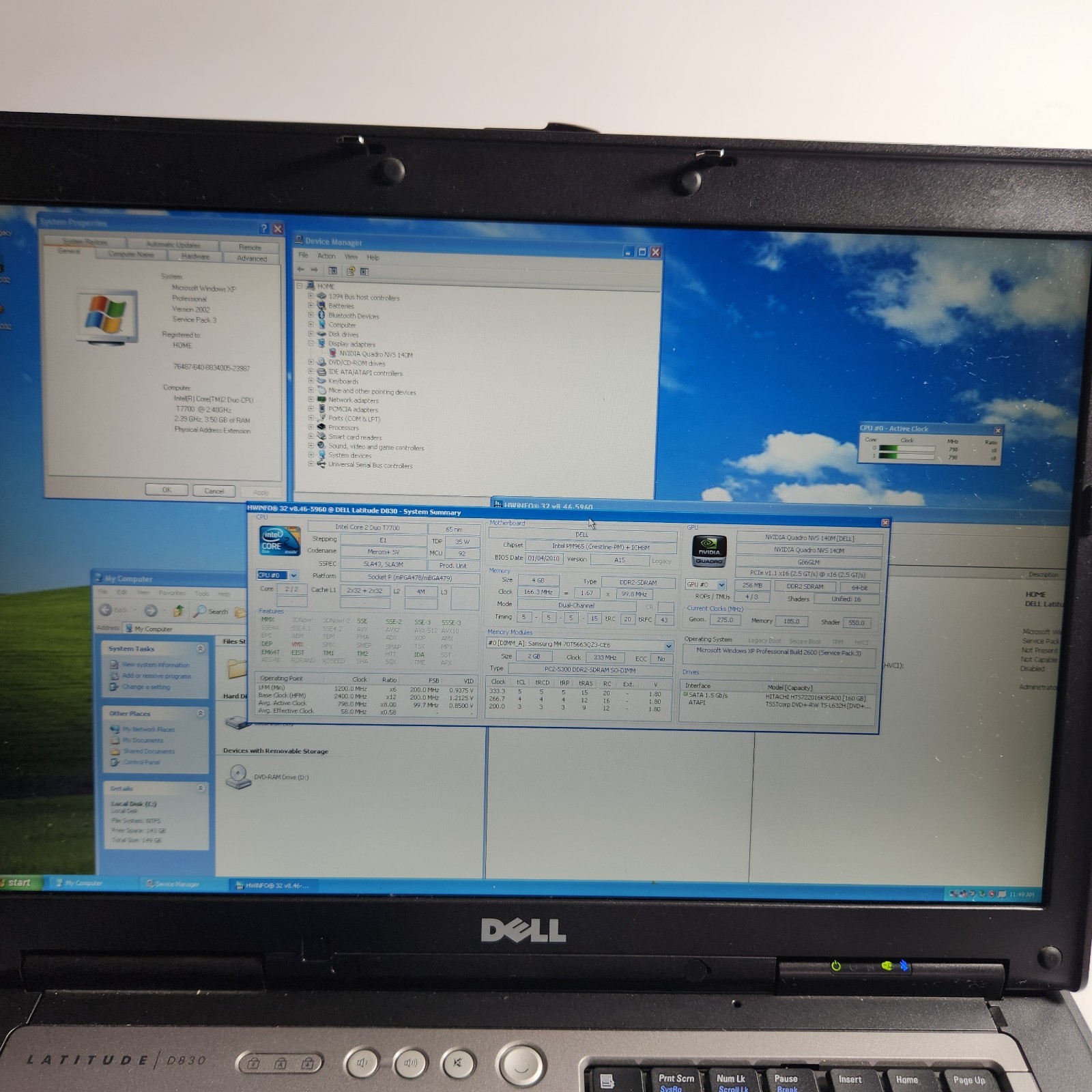 Retro Gaming Laptop Dell D830 Intel Core Duo 2.40GHz 4GB Ram 160GB HD Windows XP
