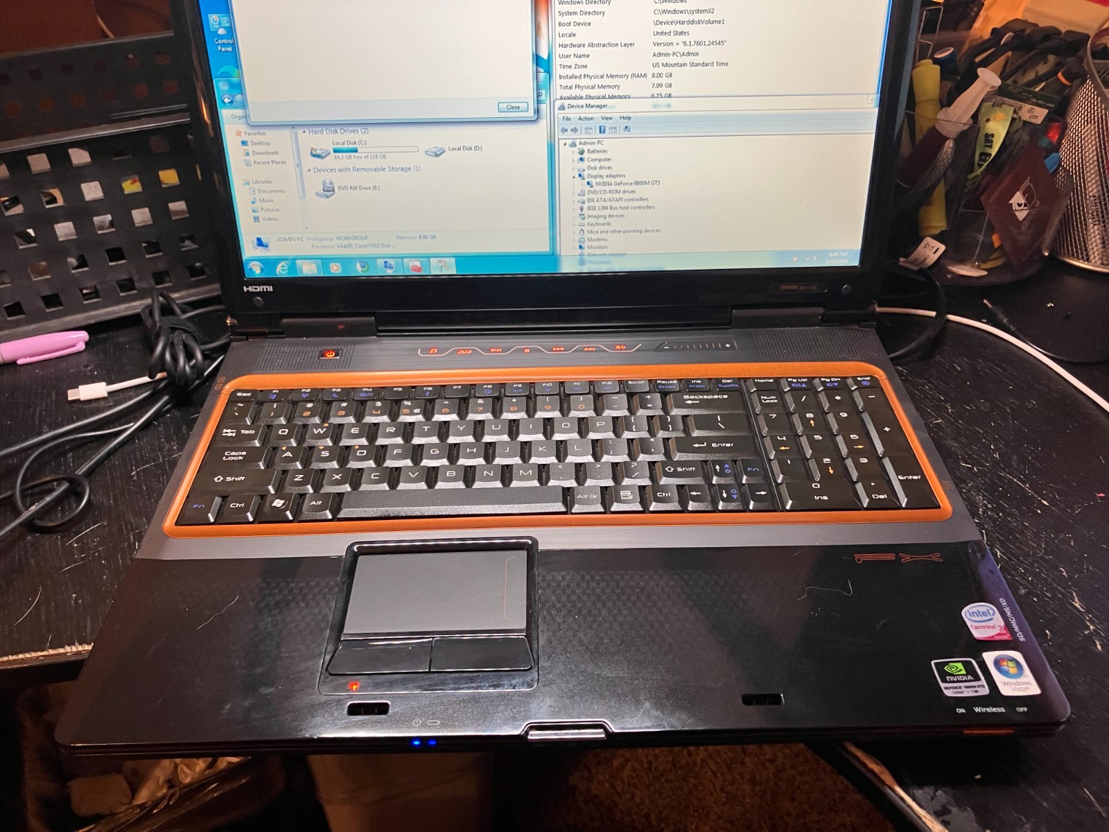 Gateway P-7805u 17″ Vintage Gaming Laptop C2D 2.26GHz 120GB SSD 8GB RAM NVIDIA 7