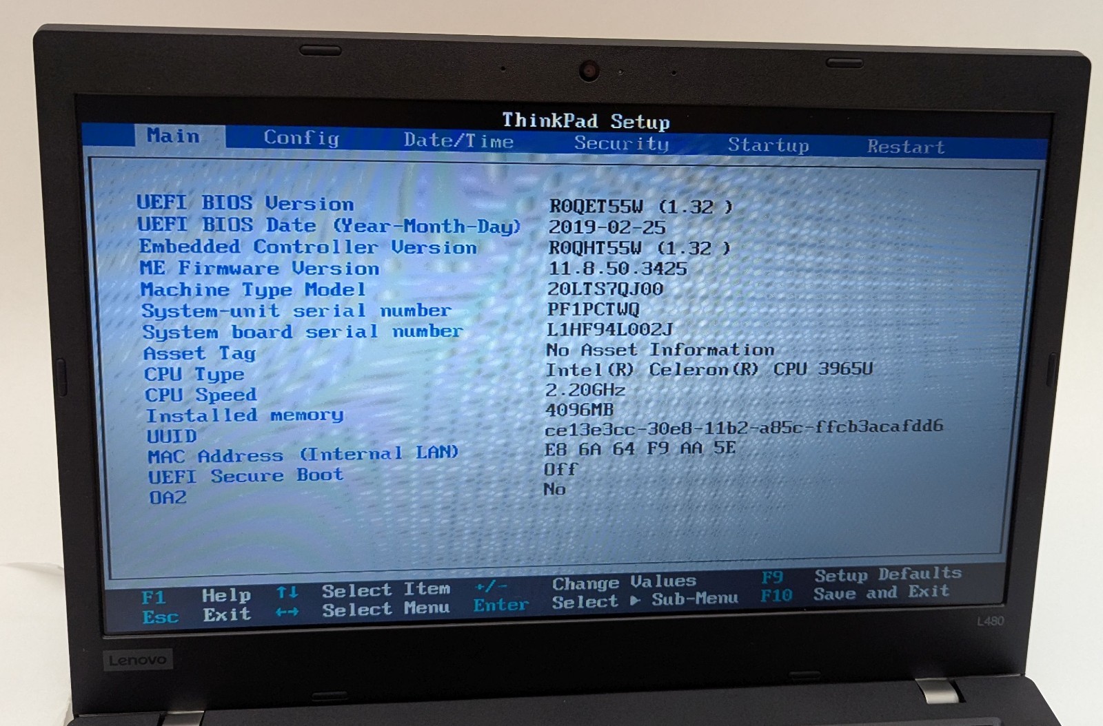 Incomplete Lenovo ThinkPad L480 14″ Laptop Celeron 3965U 4GB RAM – *BAD SPEAKER*