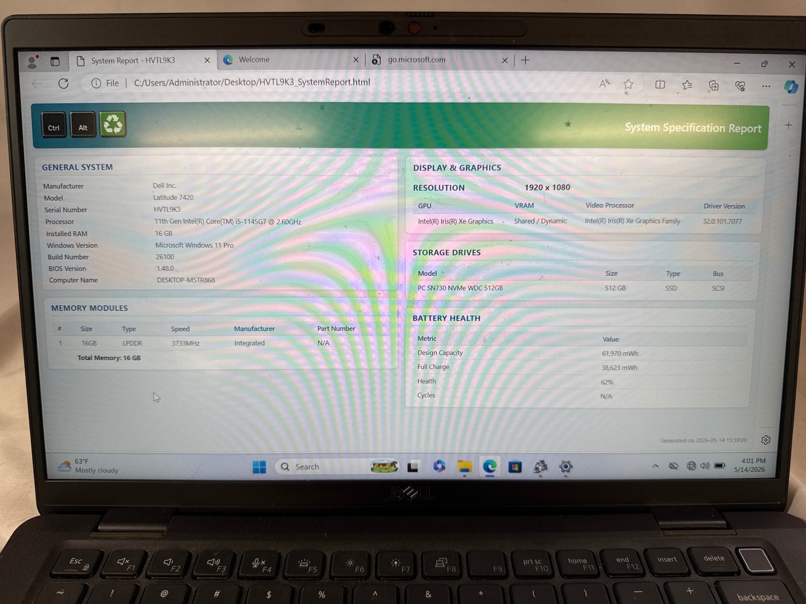 Dell Latitude 7420 Intel Core i5-1145G7 16 GB 512 GB 14″