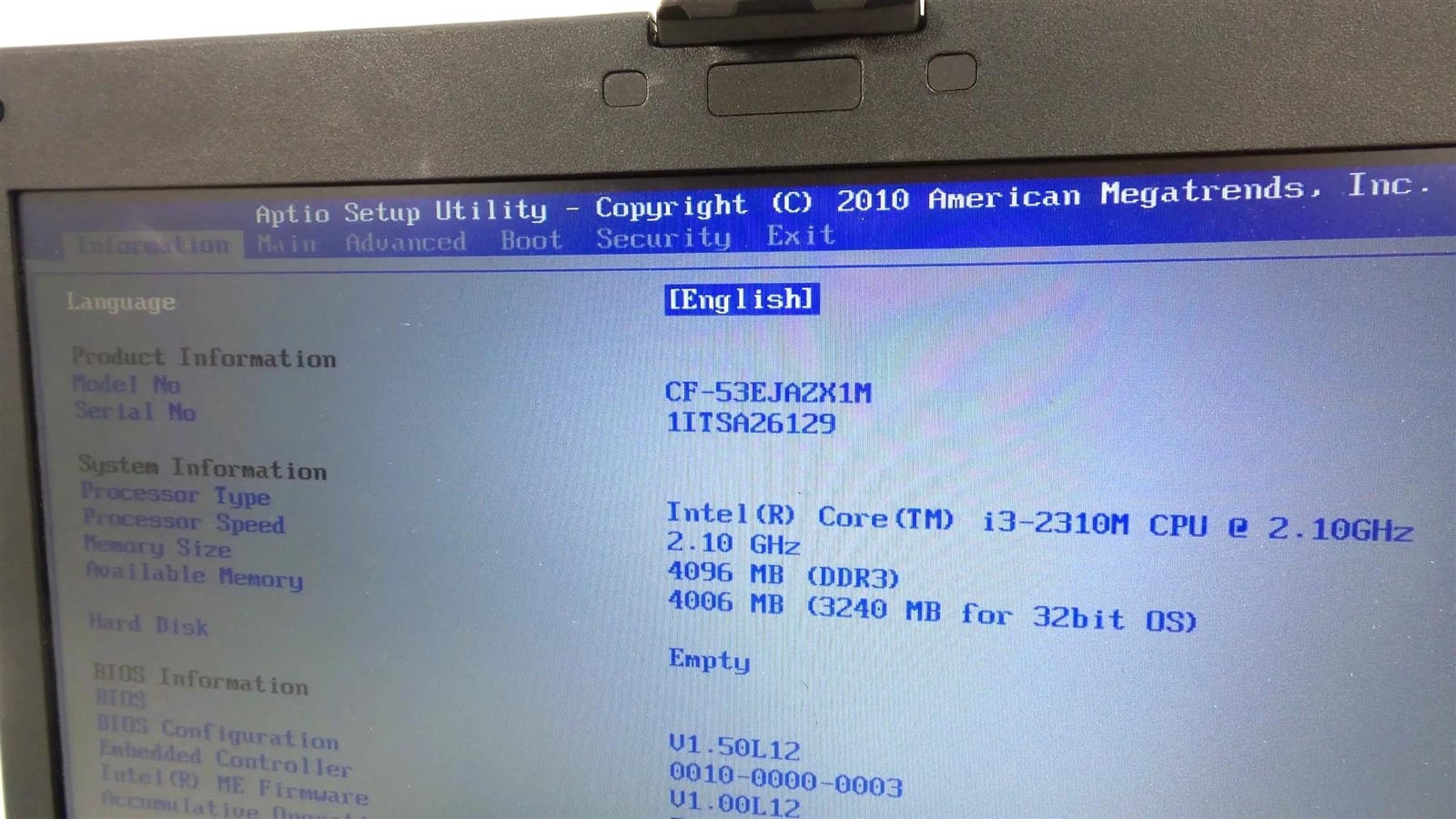 Panasonic Toughbook CF-53 MK1 Core i3-2310M 2.10GHz 4GB – No HHD