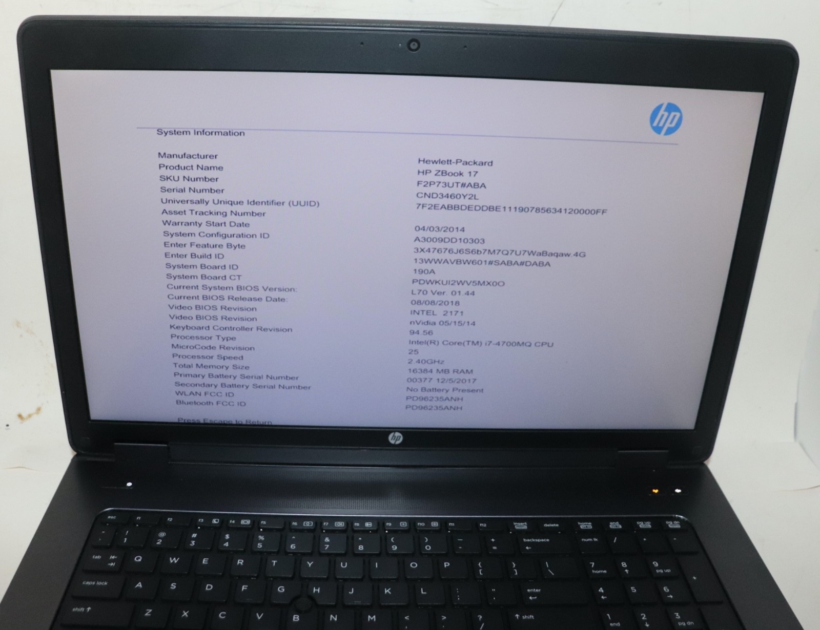 HP ZBOOK 17 Workstation|Intel core i7@2.40GHz|16GB RAM|240GB SSD|WIN 7|Nvidia