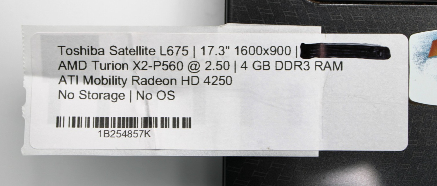 Toshiba Satellite AMD Turion X2-P560@2.5GHz 4GB DDR3 NO STORAGE/OS *USED/TESTED*