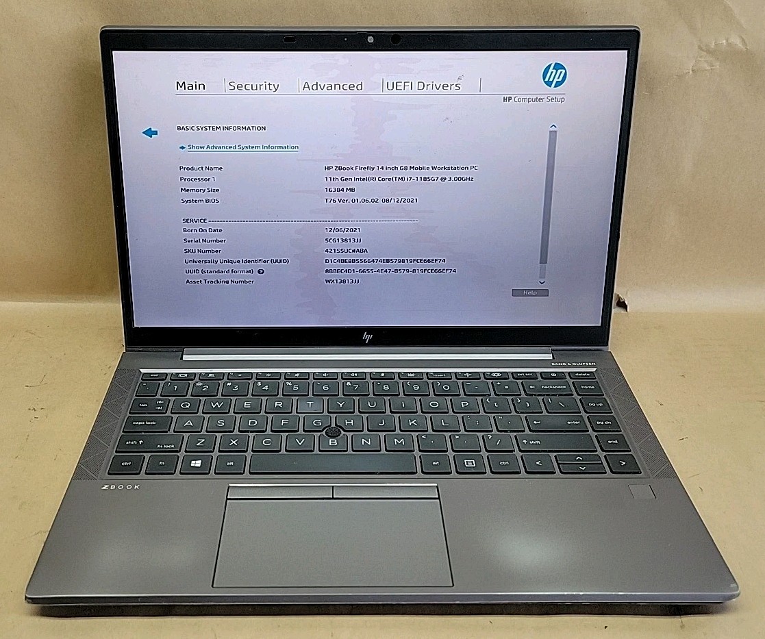 HP ZBook Firefly G8, Intel Core i7-1185G7 @ 3GHz, 16GB RAM, NO SSD, NO OS *READ*