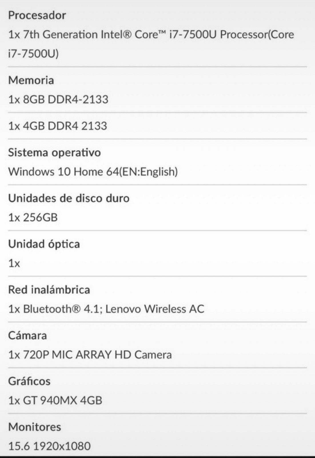 Lenovo Ideapad 510-15IKB i7-7500U 12GB 256GB SSD GT 940MX 15.6″ FHD Win10 Silver