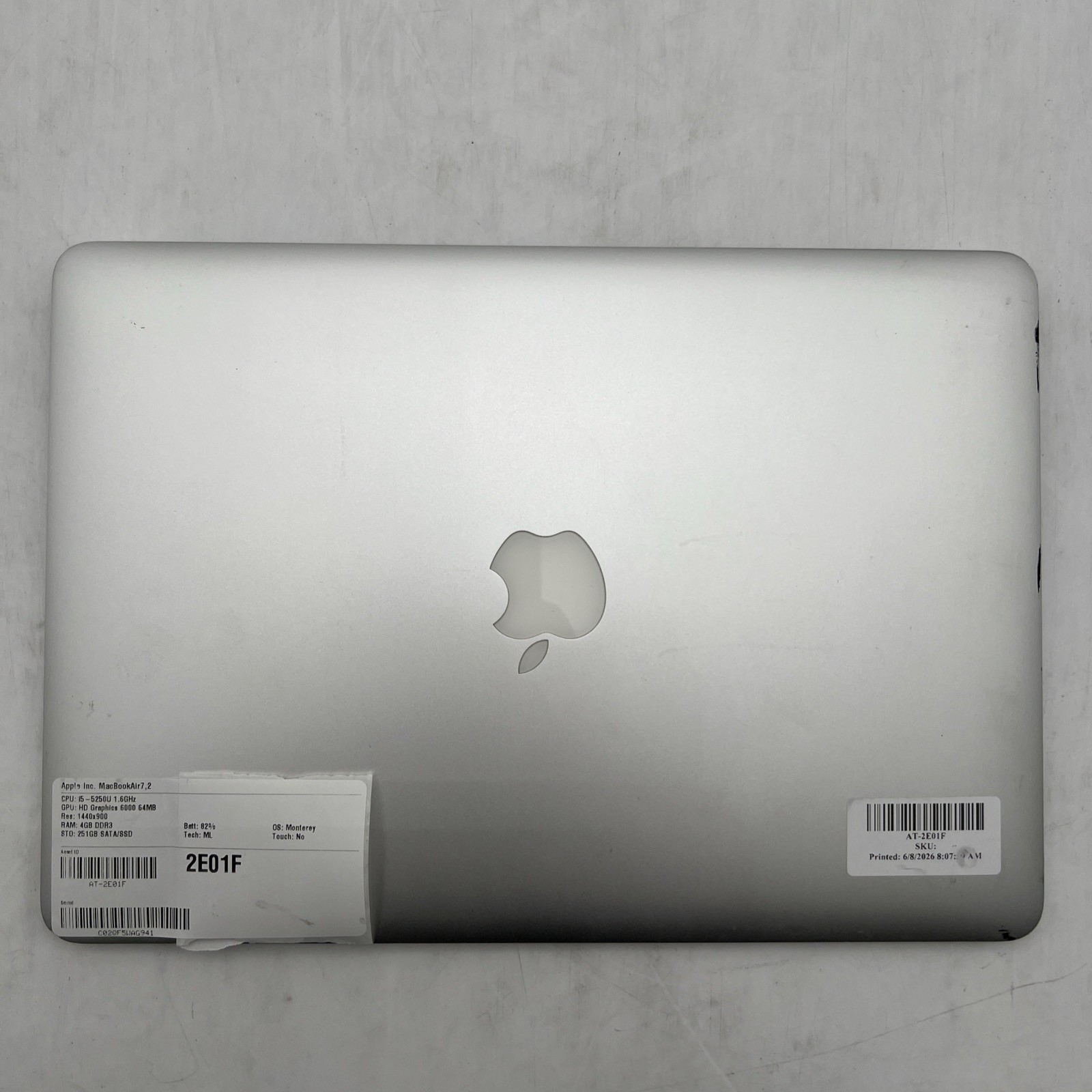 Apple MacBook Air A1466 E2015 i5 5250U 1.6GHz 4GB RAM 256GB SSD Monterey