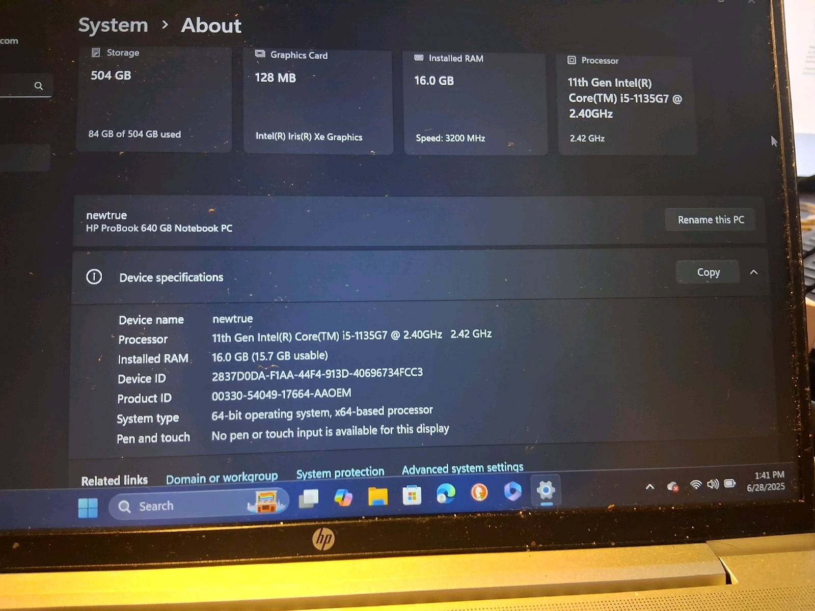 HP ProBook 640 G8 14″ FHD i5-1135G7 16GB DDR4 504GB NVMe SSD + Optane Iris Xe