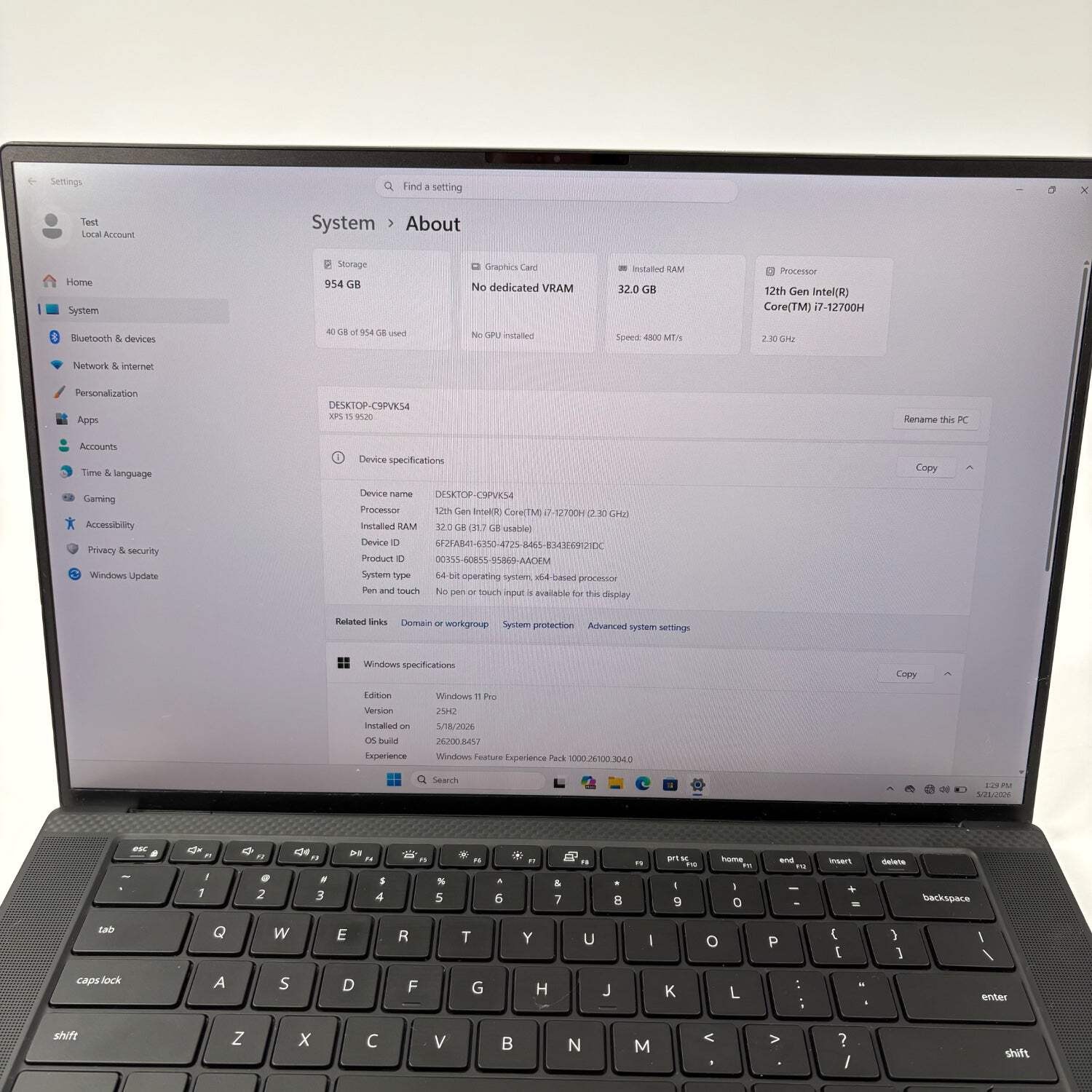 Dell XPS 9520 15.6″ i7-12700H 2.3GHz 32GB RAM 1TB SSD Read Description