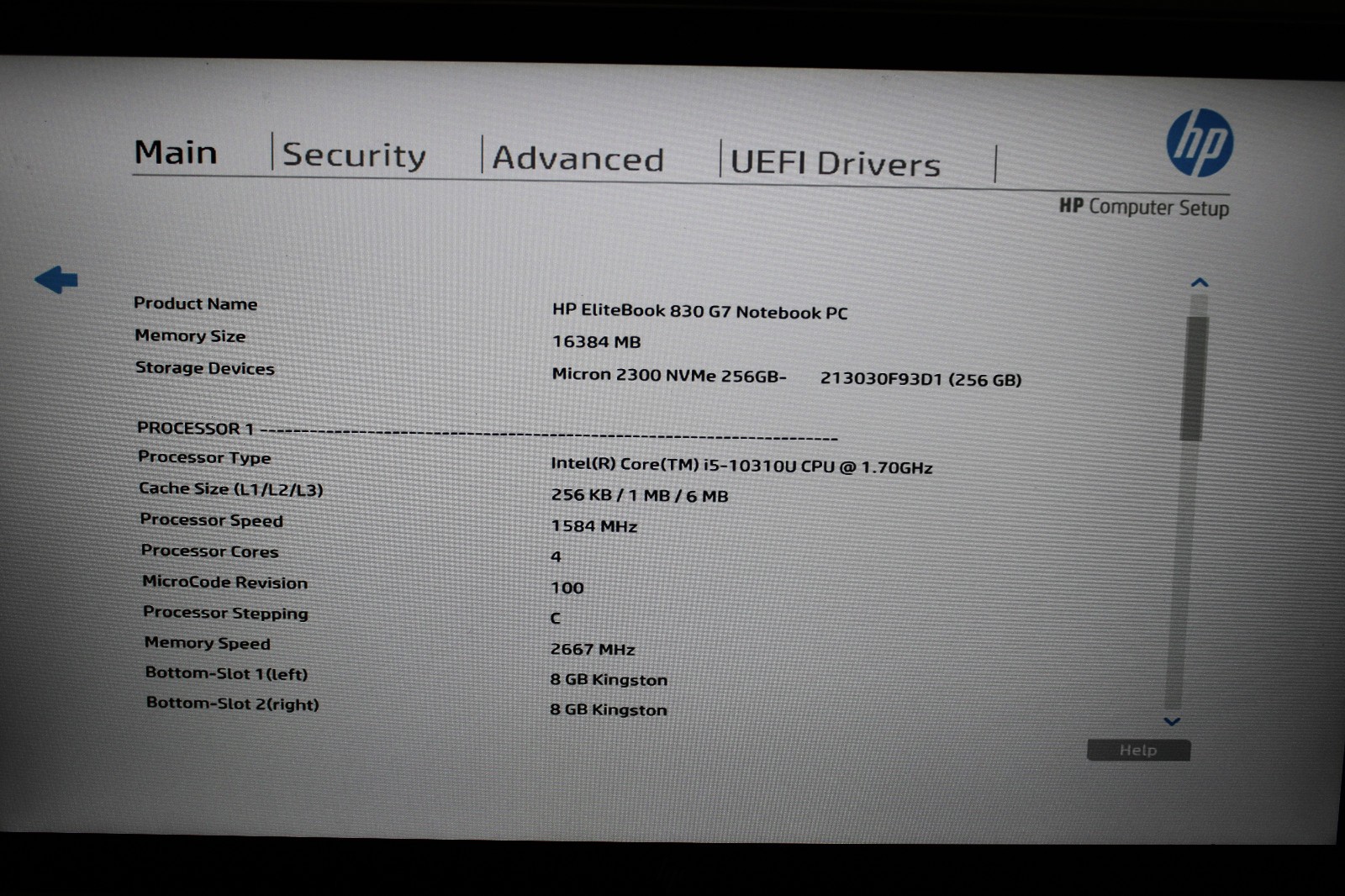 HP EliteBook 830 G7 _ i5-10310U @ 1.7 _ 16GB RAM _ 256GB SSD _ Win11H