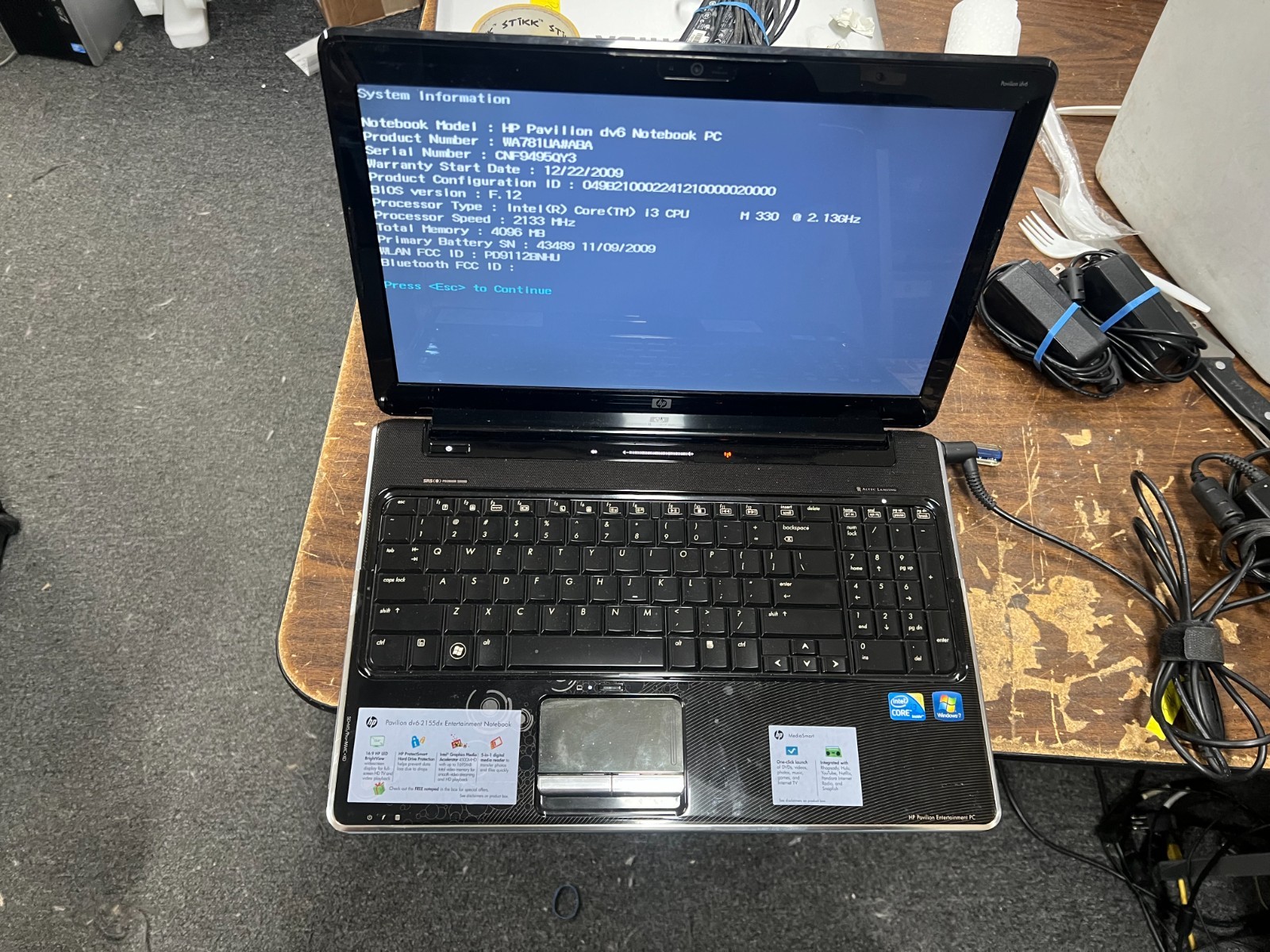 HP Pavilion DV6- PC Intel i3-M330 2.13GHz 4 GB NO HDD No OS