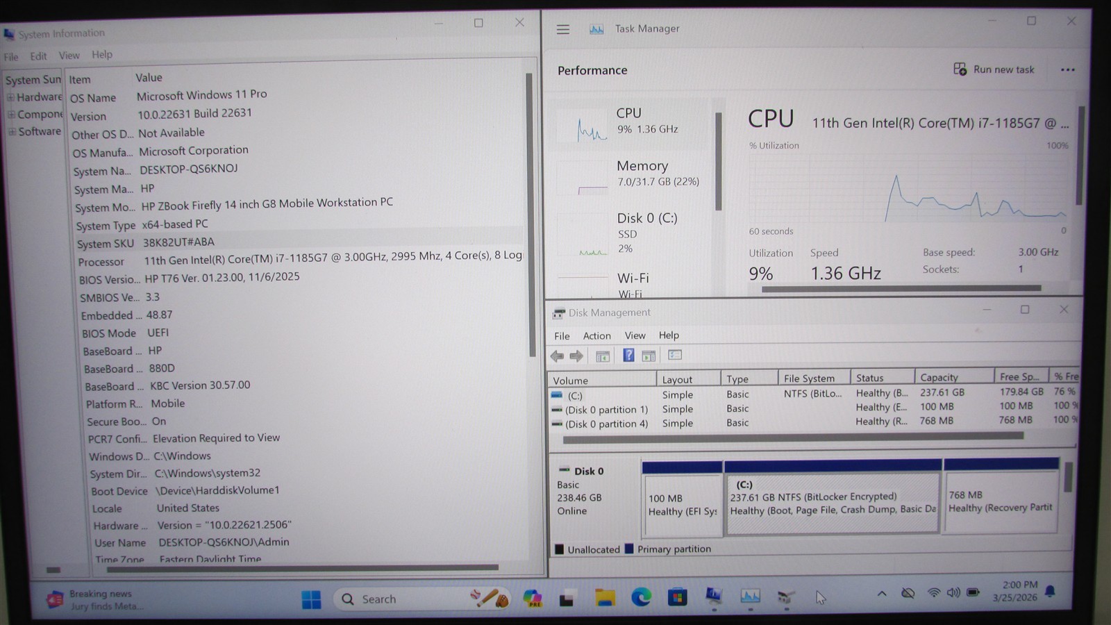 HP ZBook Firefly 14 G8 i7-1185G7 3.0GHz 32GB 256GB NVME 14″ W11P MISS KEY/SPKRS