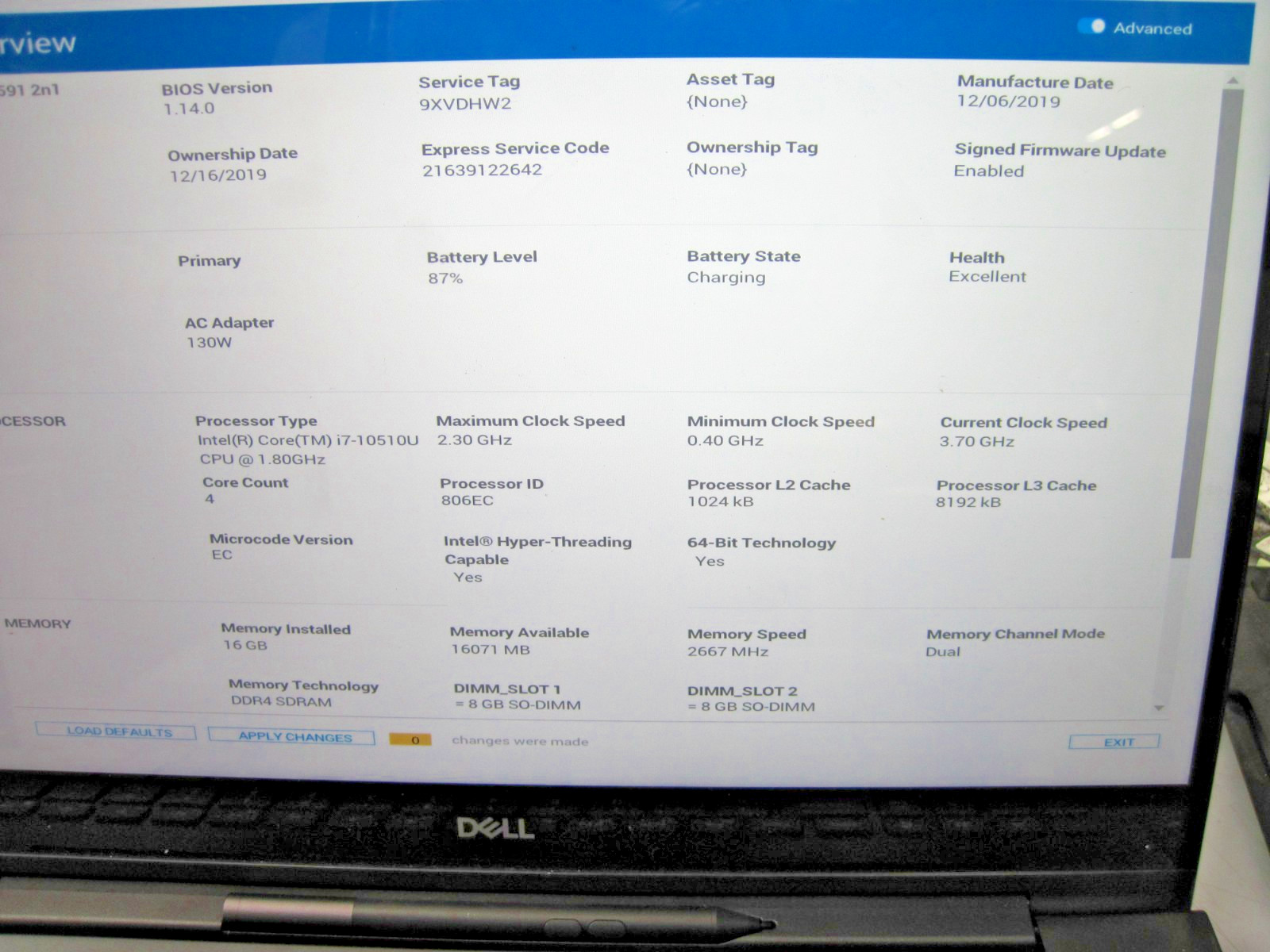 Dell Inspiron 7591 2-in-1 15″ 4K UHD i7-10510U 16GB 1TB M.2 SSD MX250 W11P T9A12