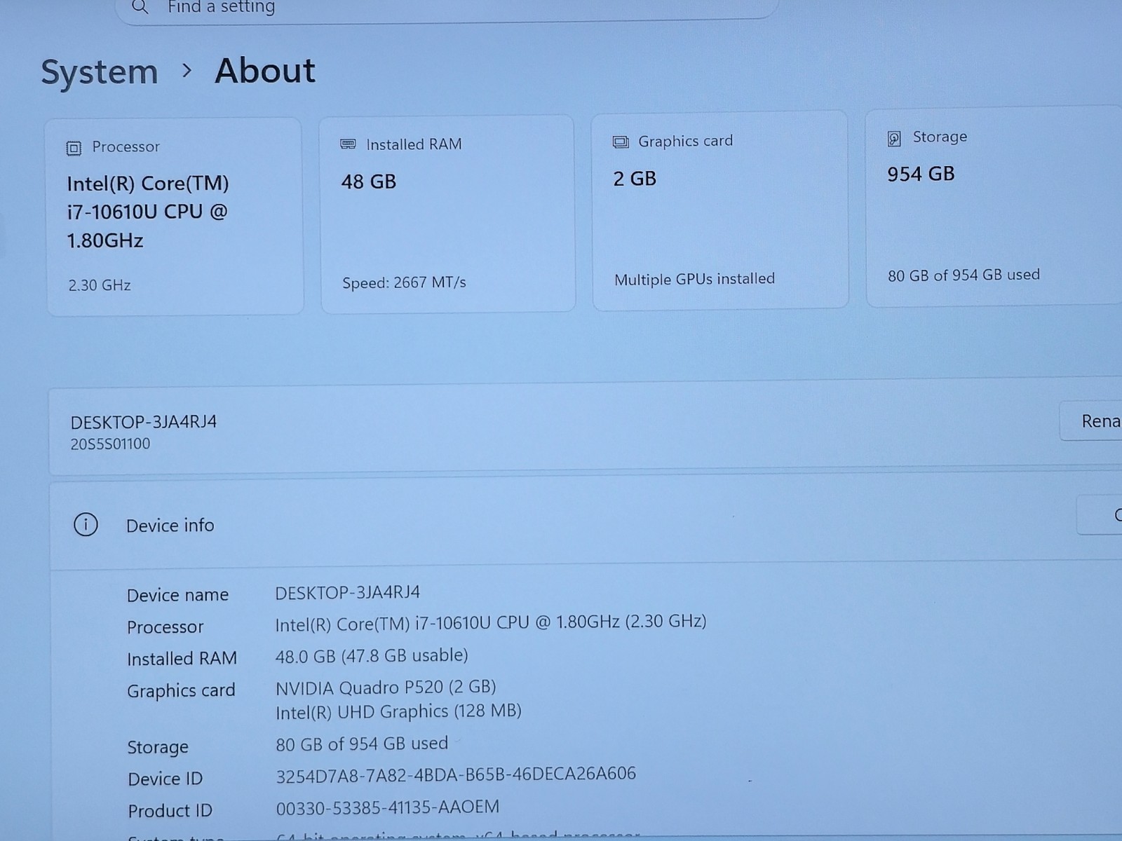 Lenovo ThinkPad P14S Gen 1- Intel i7-10610U, 48GB RAM, 1TB SSD NVIDIA P520 Touch