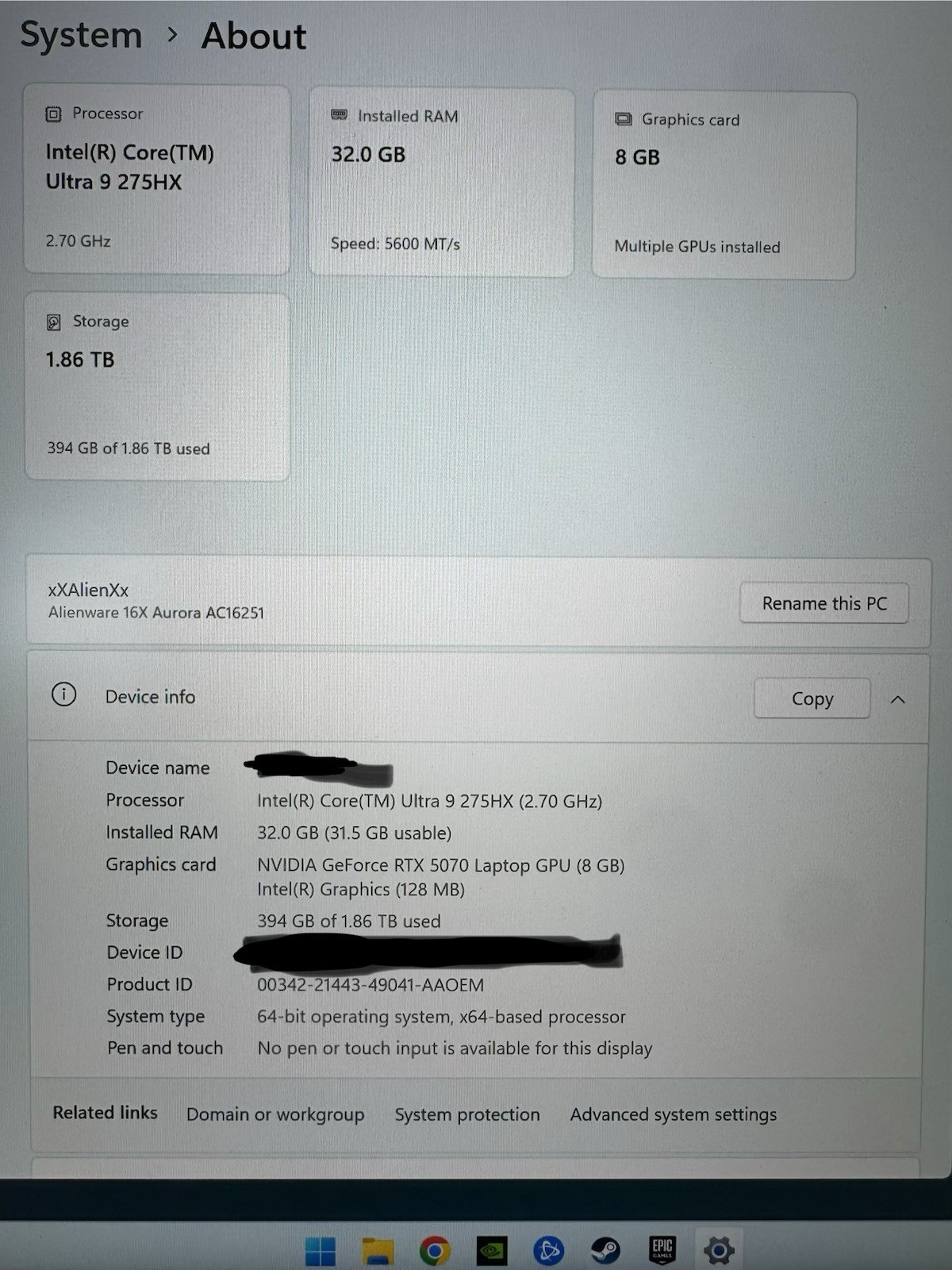 Alienware 16X Aurora Gaming Laptop Intel Core Ultra 9 275HX 32GB 2TB SSD RTX5070