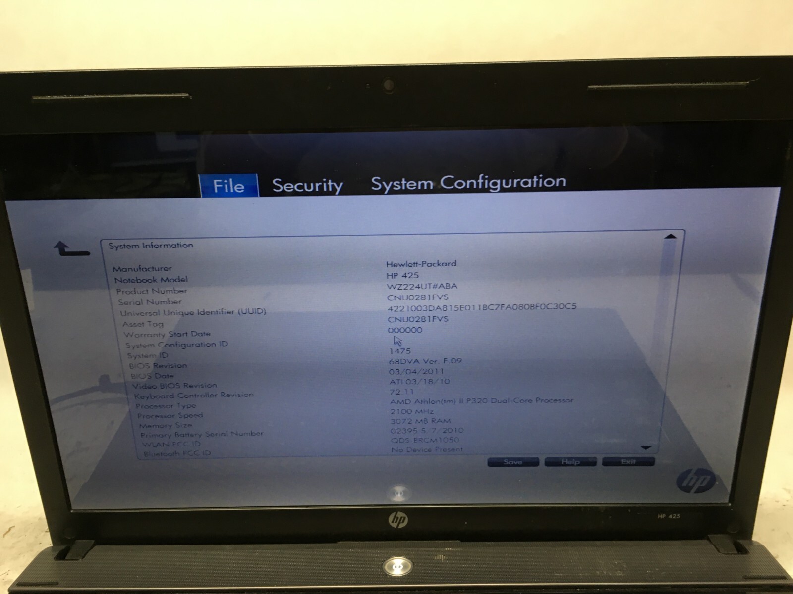 HP 425 14″ (AS IS) AMD Athlon P320 Dual Core @ 2.1 GHz – JZ