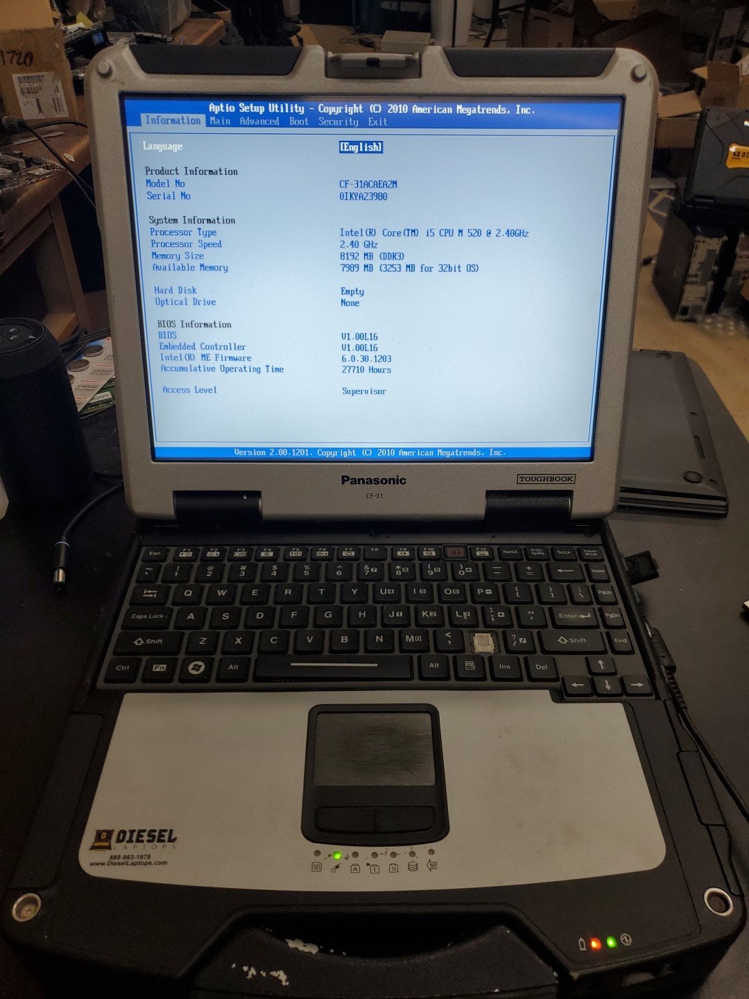 Panasonic Toughbook CF-31 MK-1 i5 520M @ 2.40GHz 8GB 27710HRS Diesel