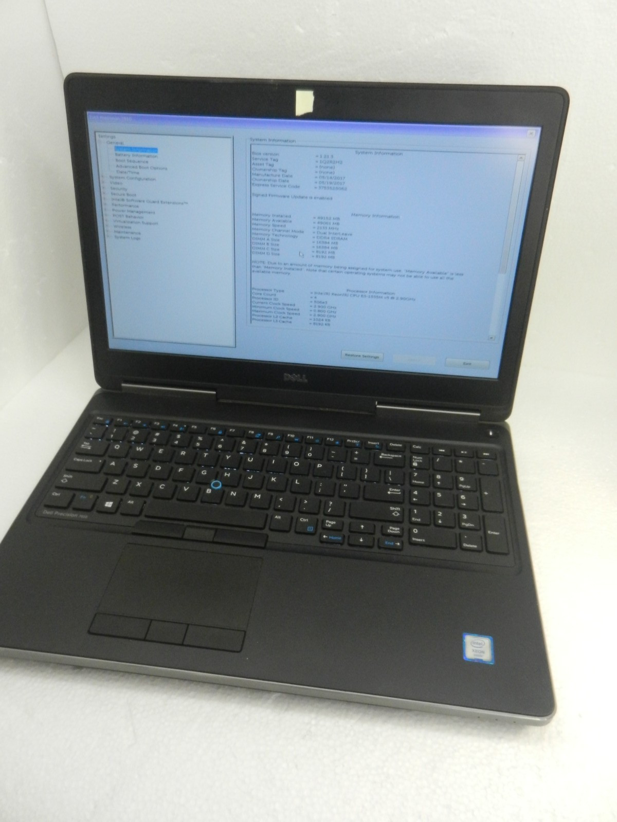 Dell Precision 7510 Xeon E3-1575M v5 @ 2.90Ghz / 48GB / NO HDD – boots to bios