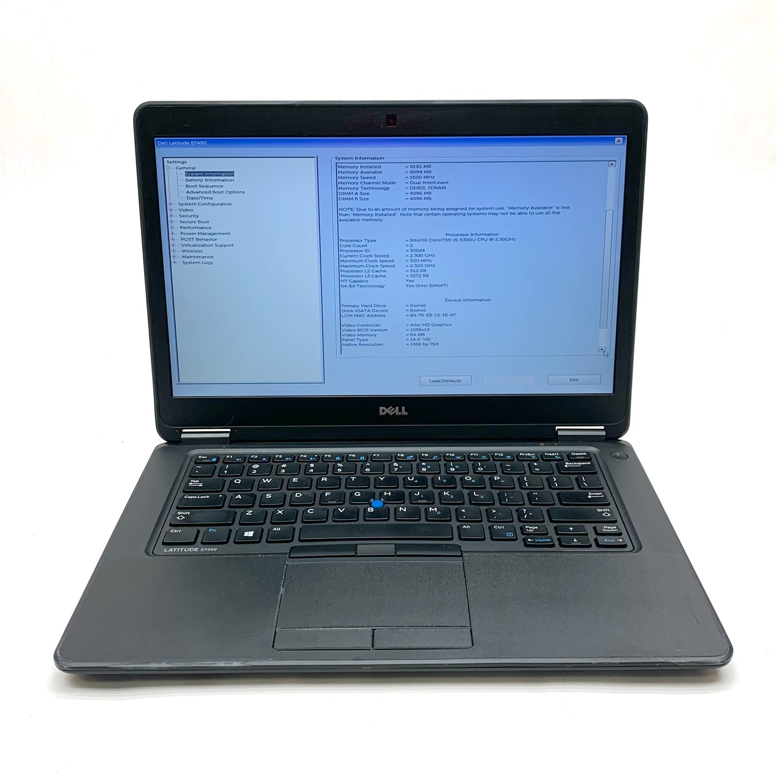 Dell Latitude E7450 14″ HD Intel Core i5-5300U 2.30GHz 8GB No SSD, AC 1366 x 768