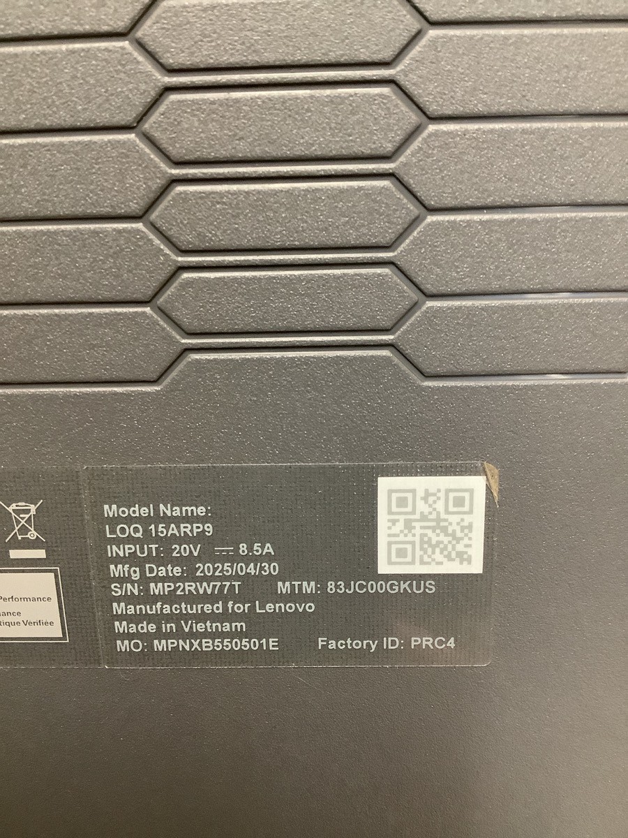LENOVO LOQ 15ARP9 15.6″ GAMING LAPTOP WITH CHARGER (B33008372)
