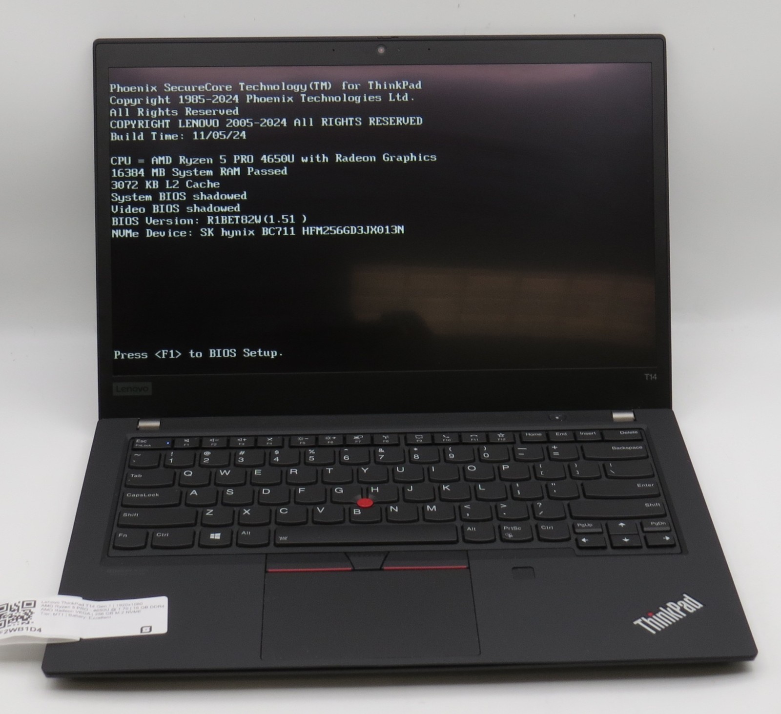 Lenovo ThinkPad T14 G1 Ryzen 5 Pro 4650U @ 1.7GHz 16GB DDR4 256GB m2 No OS