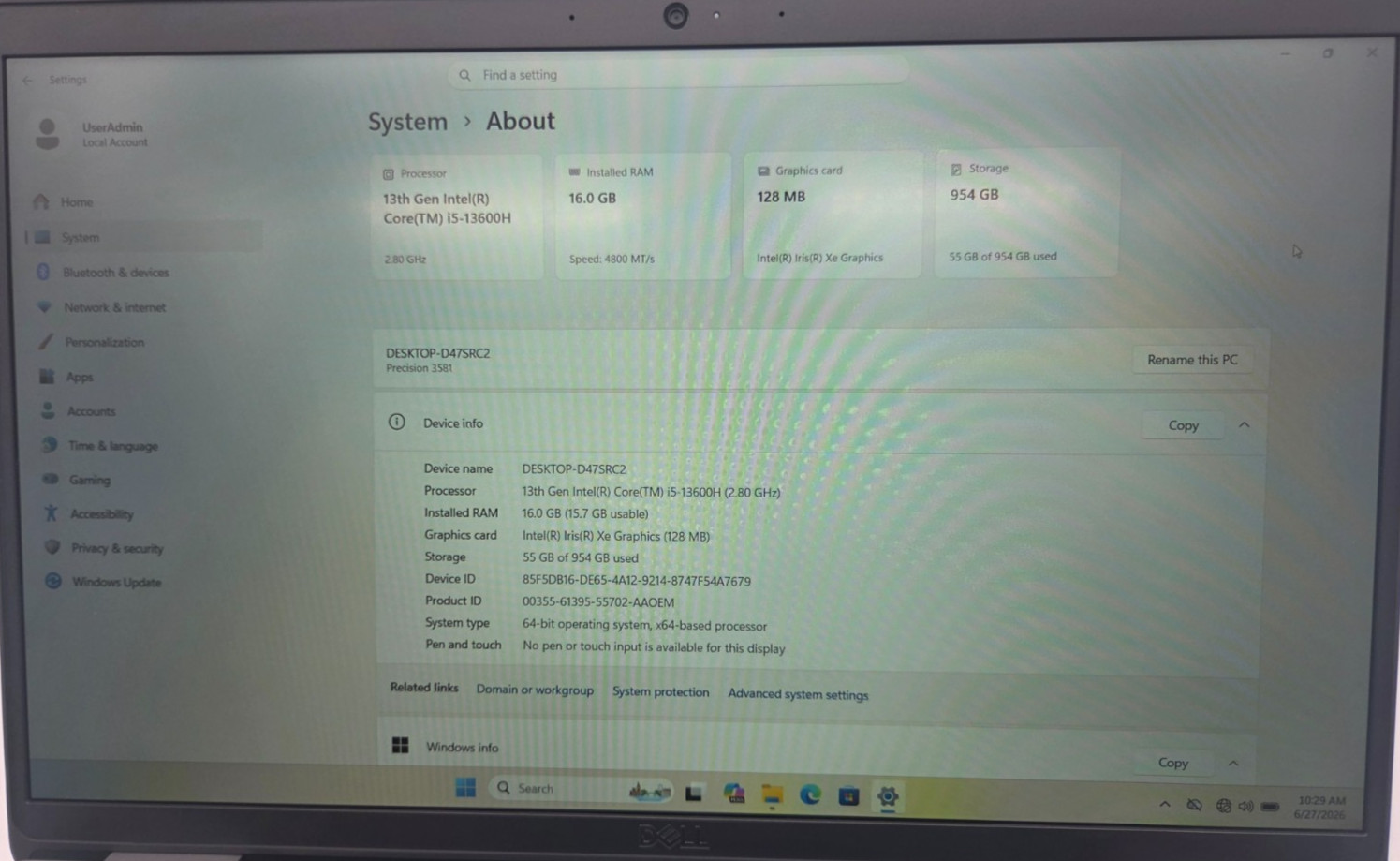 Dell Precision 3581 i5-13600H 16GB RAM 1TB NVMe SSD 15.6″ FHD Win11 Pro Tested