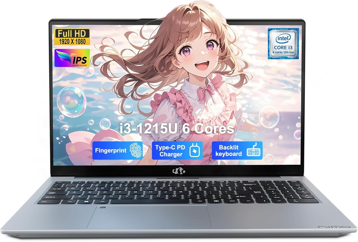 NIMO 15.6″ IPS FHD Laptop, Intel 6 Cores I3-1215U 4.4GHz 8GB RAM 256GB SSD Win11
