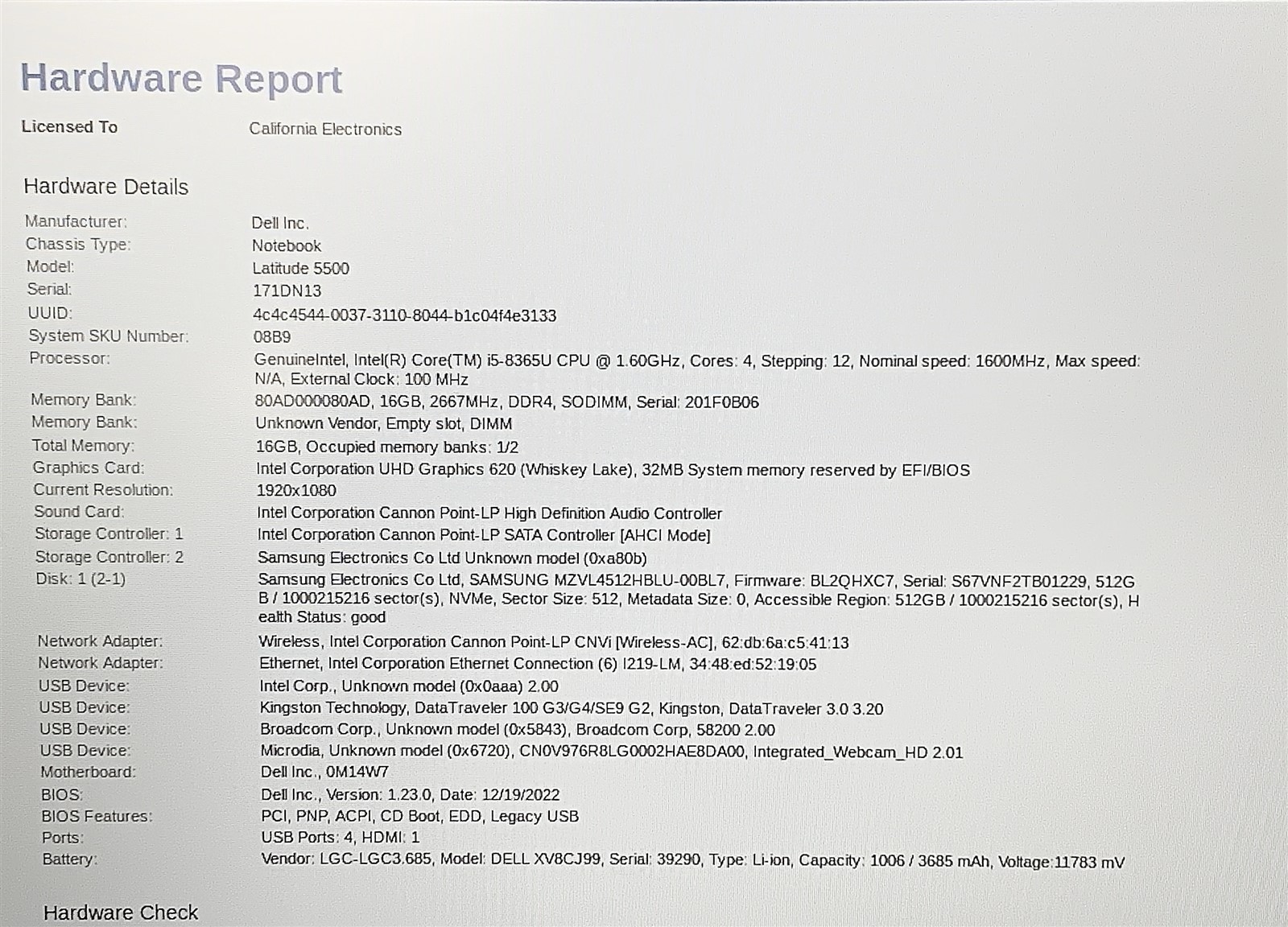 Dell Latitude 5500 Laptop i5 8365U 1.60GHZ 15.6″ FHD 16GB 512GB NVMe Windows 11