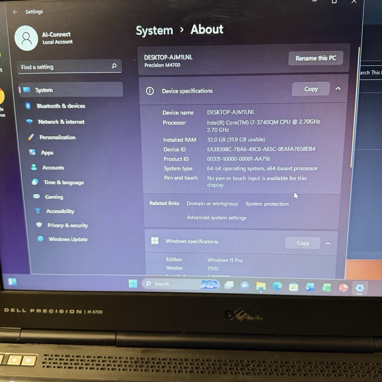 DELL PRECISION M4700 i7-3540M 32GB RAM 256GB SSD 1920×1080 Windows 11 Pro