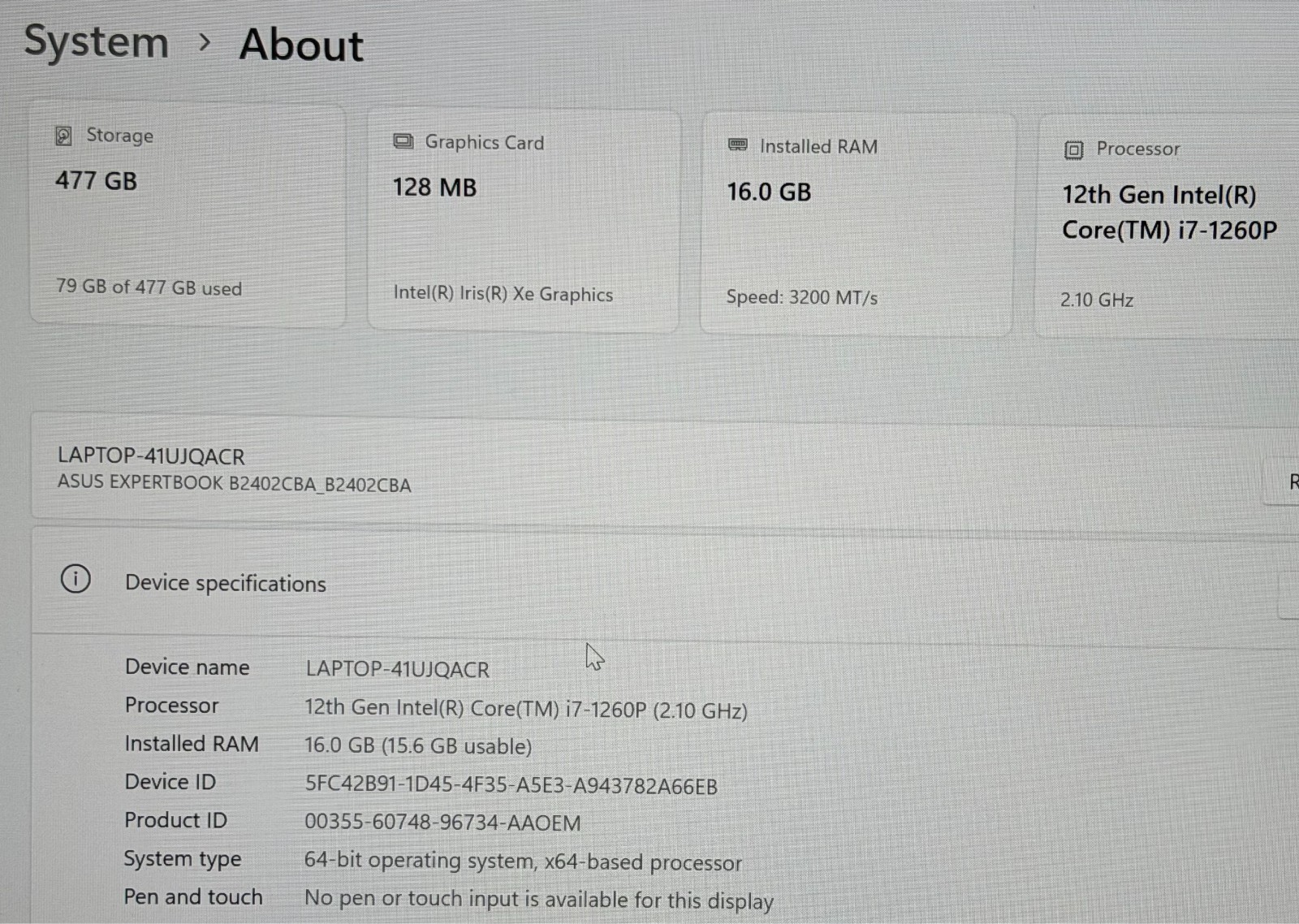 ASUS ExpertBook B2 B2402CBA 14″ FHD i7-1260P 16GB 512GB Iris Xe Graphics Win 11