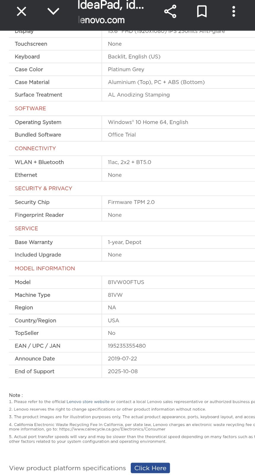 Lenovo IdeaPad S340 15.6″ 256GB SSD Intel Core i7 10th Gen (1.30 – 3.90 GHz) 8GB