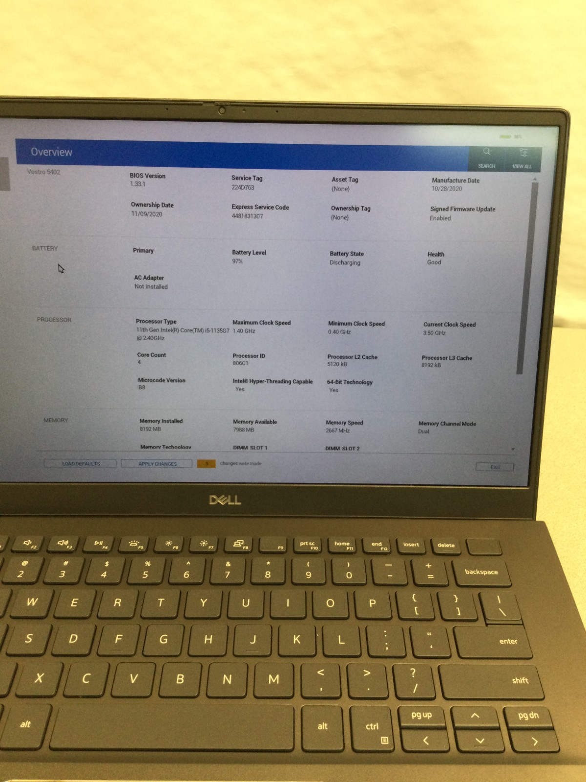 **AS-IS**Dell Vostro 5402 14″ core i5 11th gen 8GB RAM /NO SSD /PARTS OR REPAIR!
