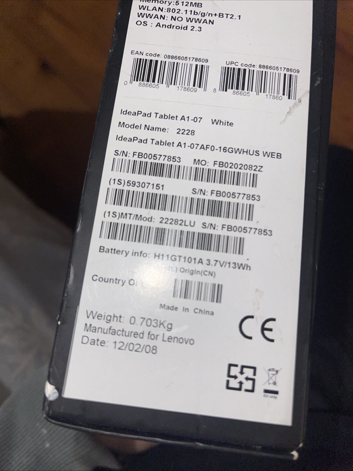 Lenovo IdeaPad A1107 16GB, Wi-Fi, 7in – Black No Charger