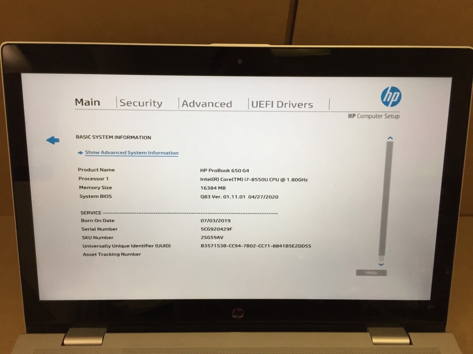 HP ProBook 650 G4 15.6” FHD Touch Screen Core i7-8550U 16GB RAM 500GB SSD DVDRW